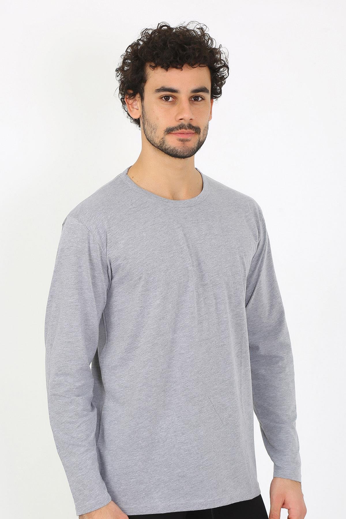 Akbeniz Erkek Sıfır Yaka Uzun Kol Gri Fanila 6590