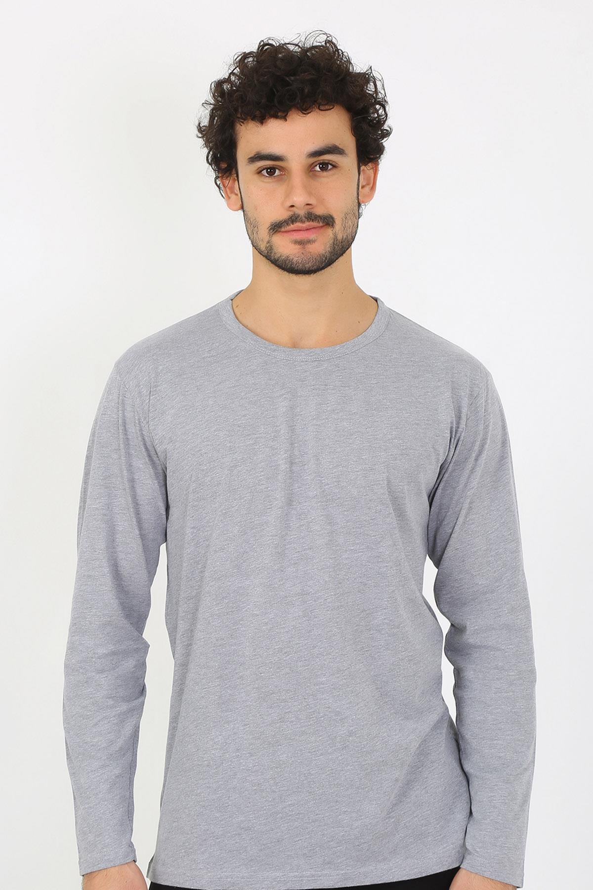 Akbeniz Erkek Sıfır Yaka Uzun Kol Gri Fanila 6590