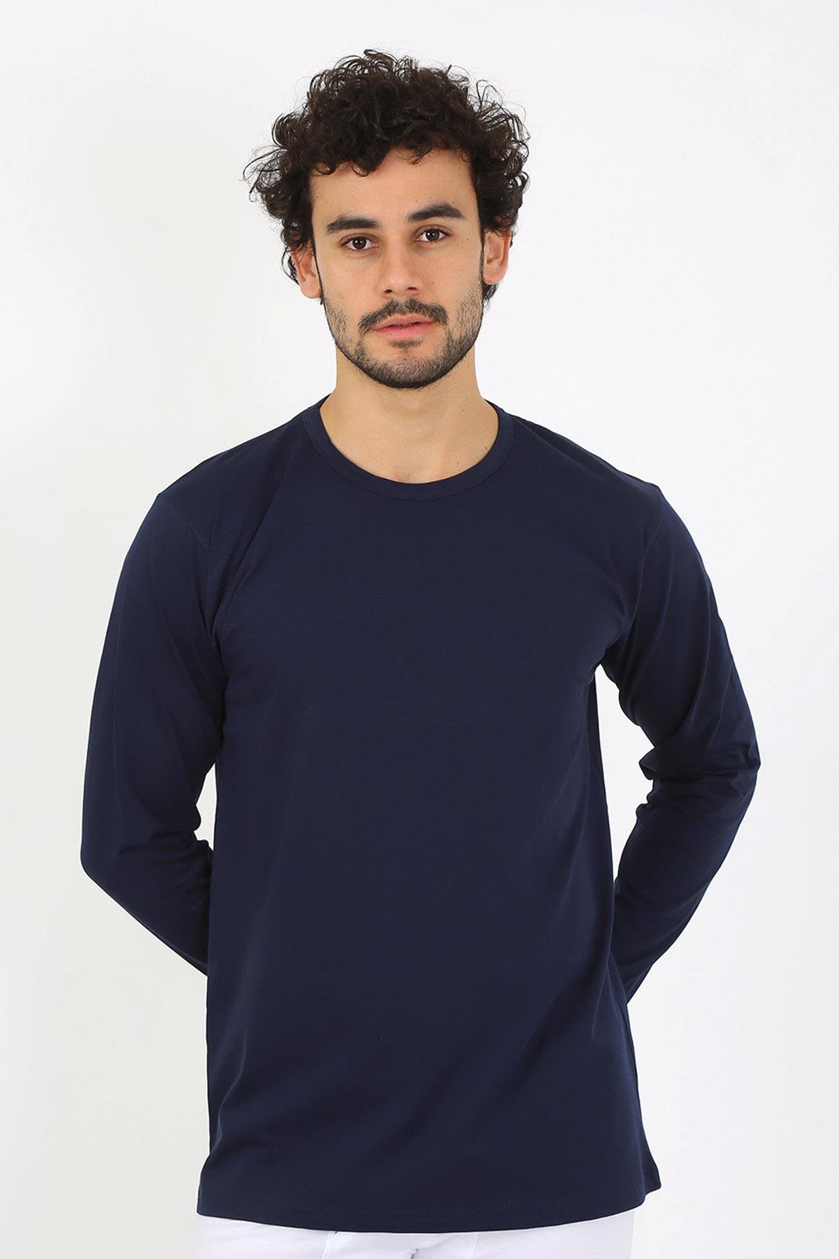 Akbeniz Erkek Sıfır Yaka Uzun Kol Lacivert Fanila 6590