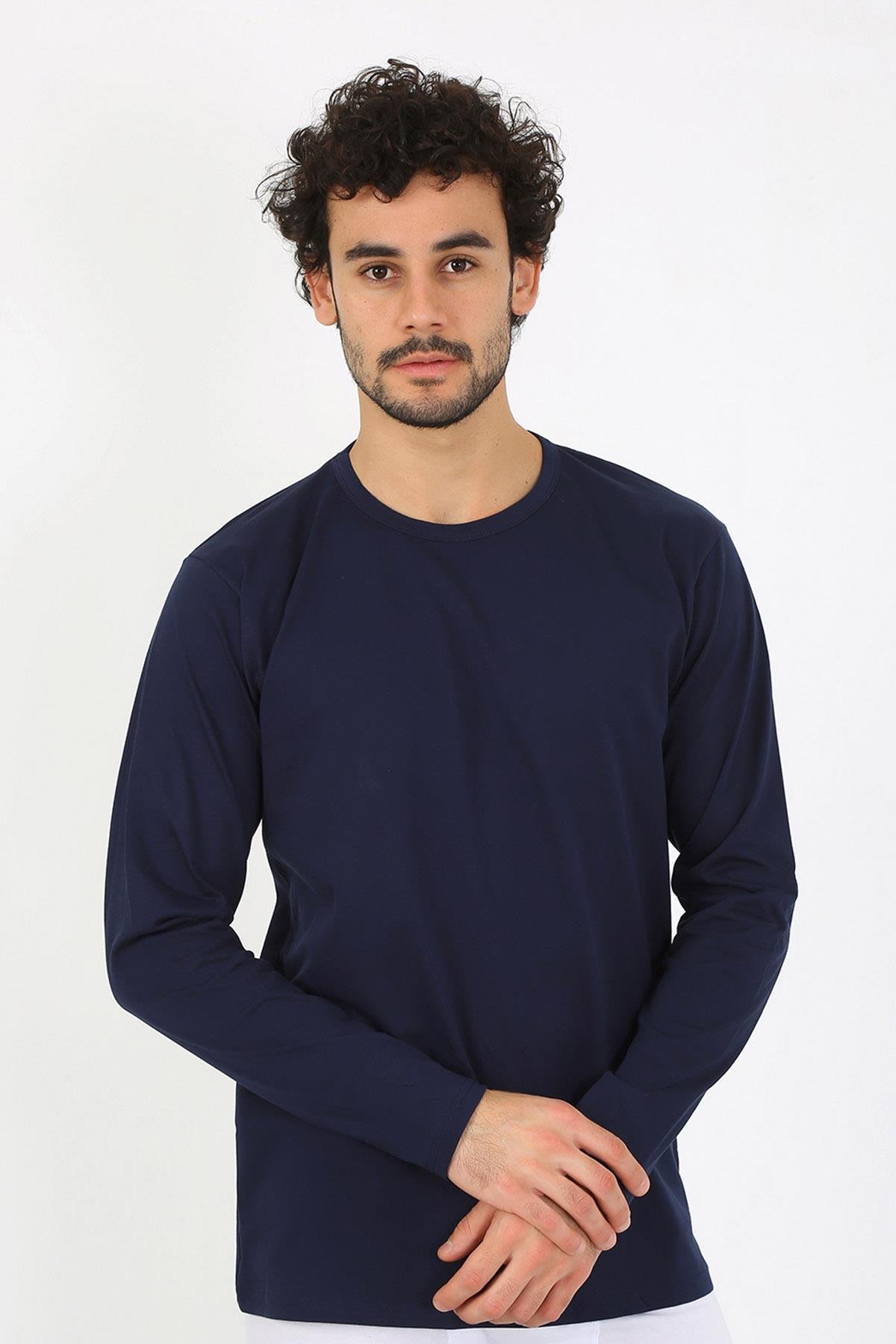 Akbeniz Erkek Sıfır Yaka Uzun Kol Lacivert Fanila 6590