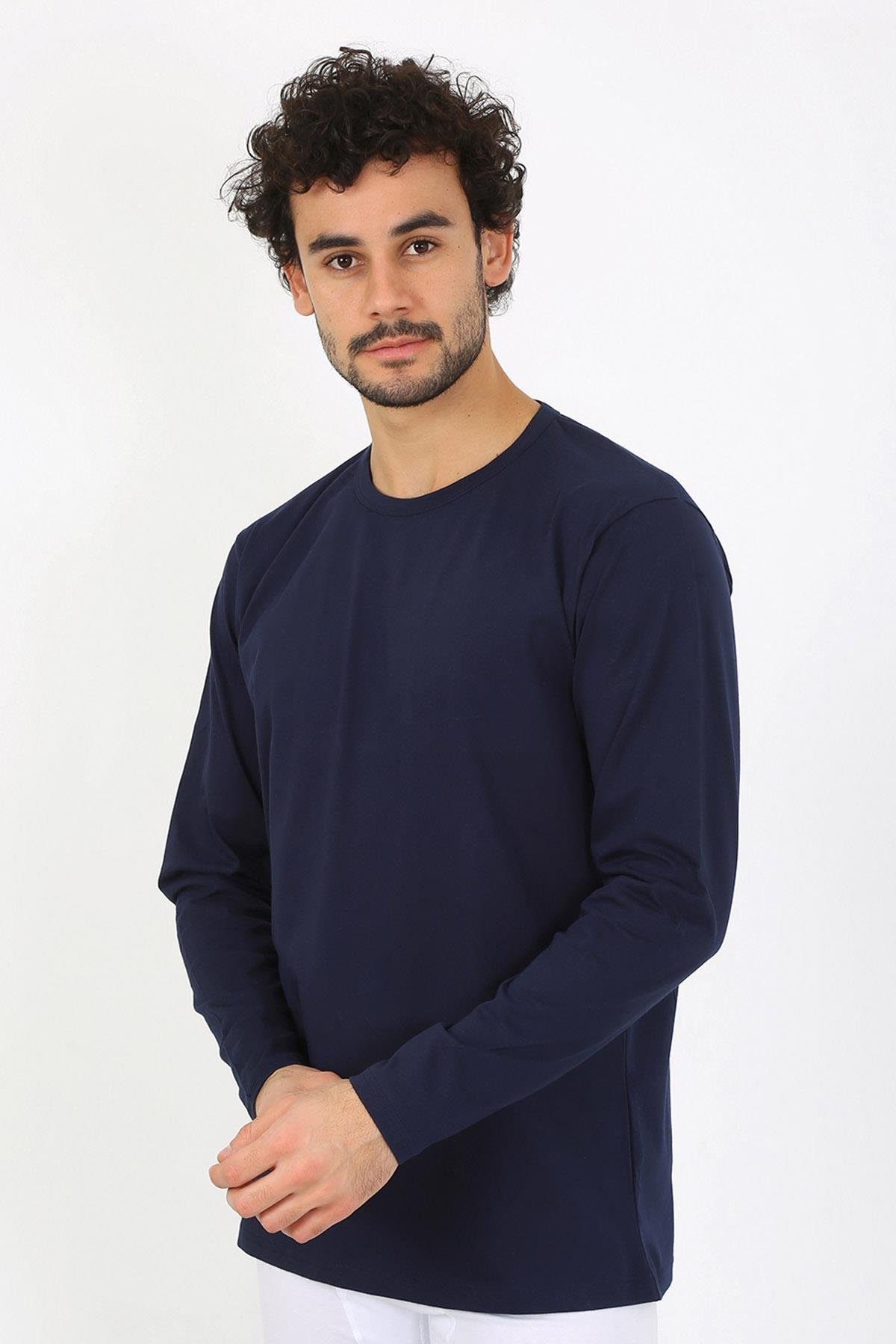 Akbeniz Erkek Sıfır Yaka Uzun Kol Lacivert Fanila 6590