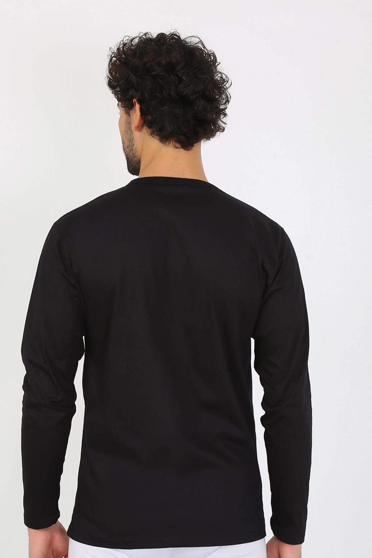 Akbeniz Erkek Sıfır Yaka Uzun Kol Siyah Fanila 6590