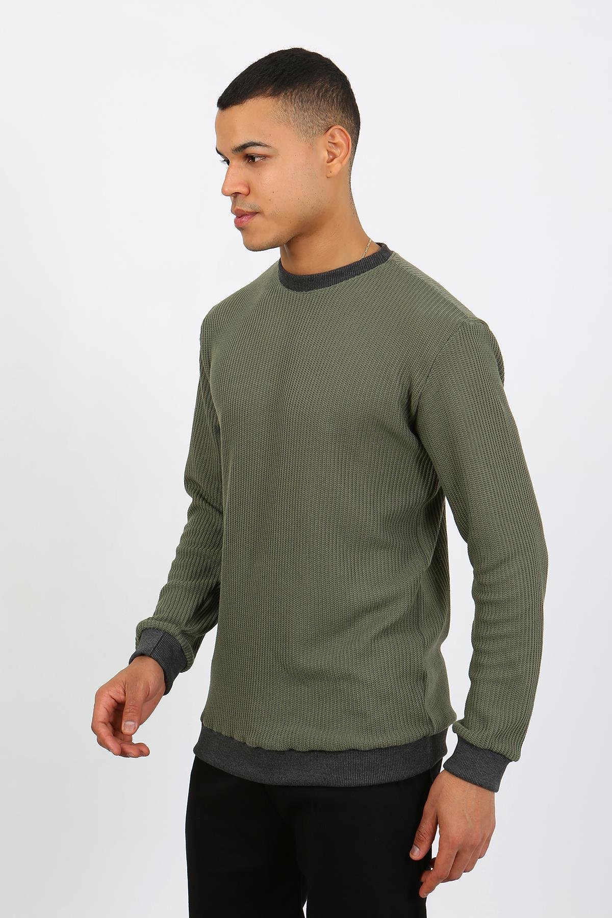 Akbeniz Erkek Uzun Kol Manşetli Paça Penye Pijama Takımı 6870 Haki