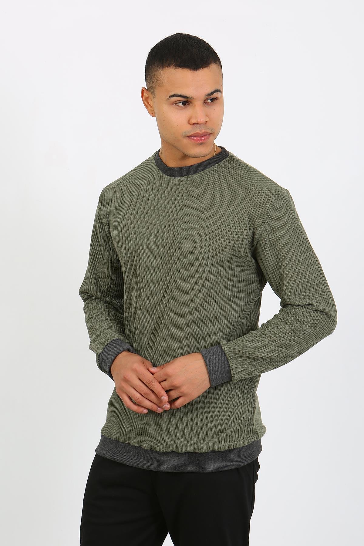 Akbeniz Erkek Uzun Kol Manşetli Paça Penye Pijama Takımı 6870 Haki