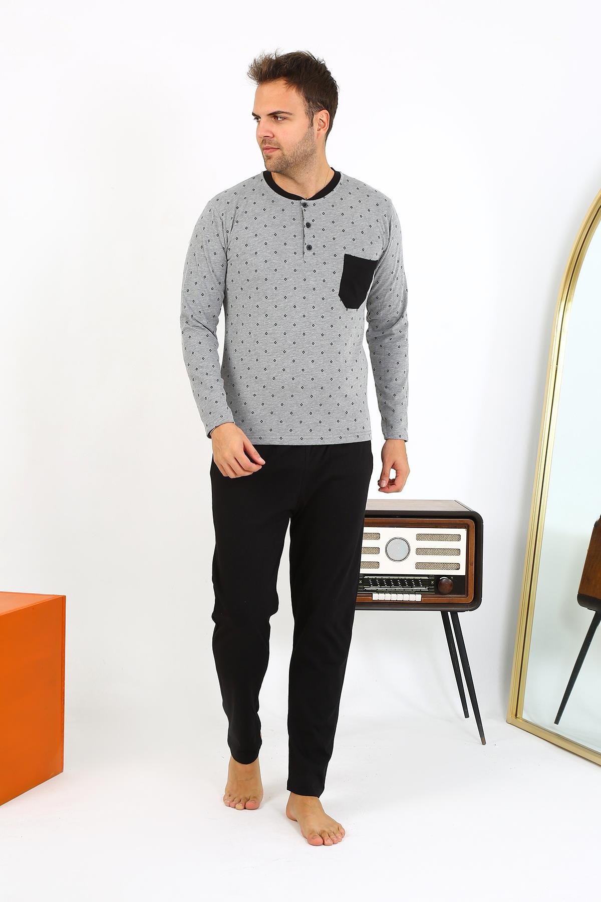 Akbeniz Erkek Uzun Kol Penye Füme Pijama Takımı 6861