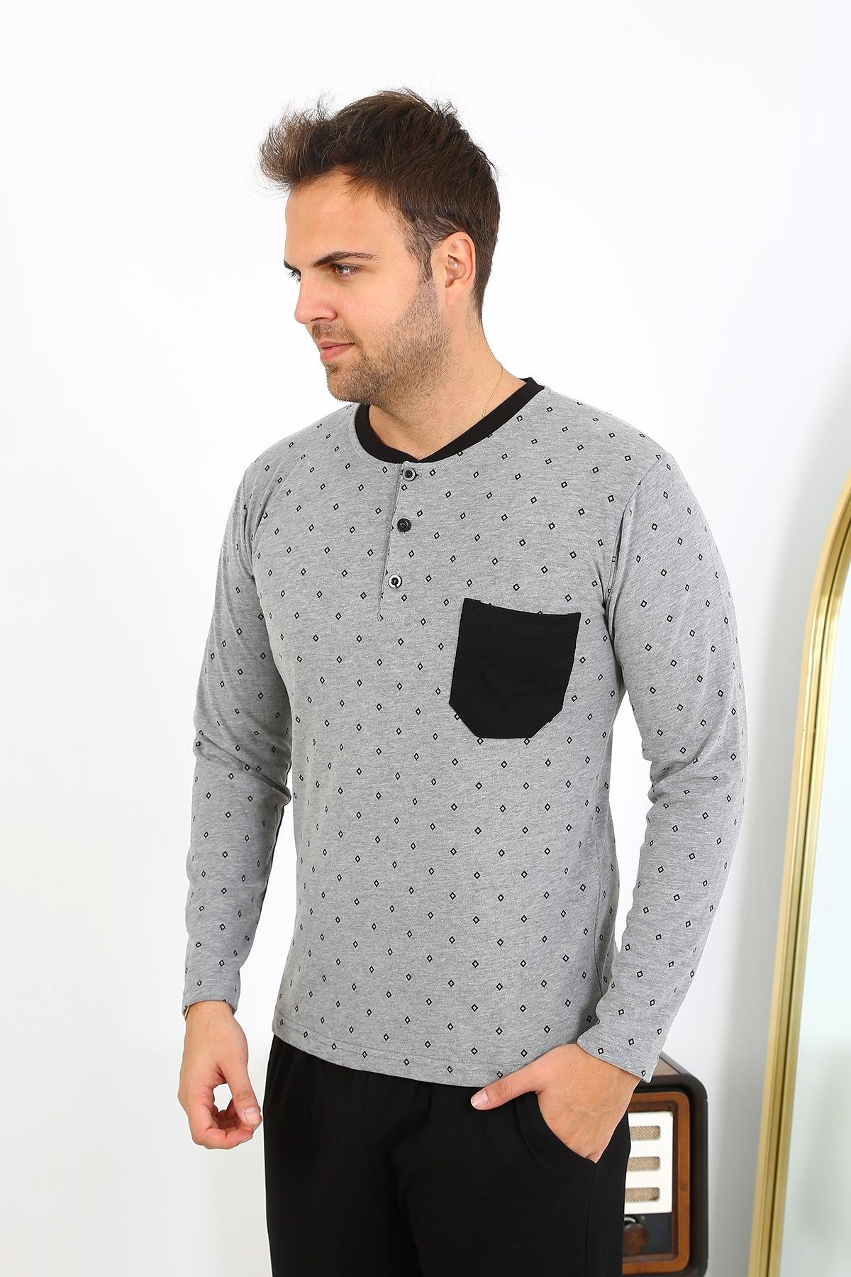 Akbeniz Erkek Uzun Kol Penye Füme Pijama Takımı 6861
