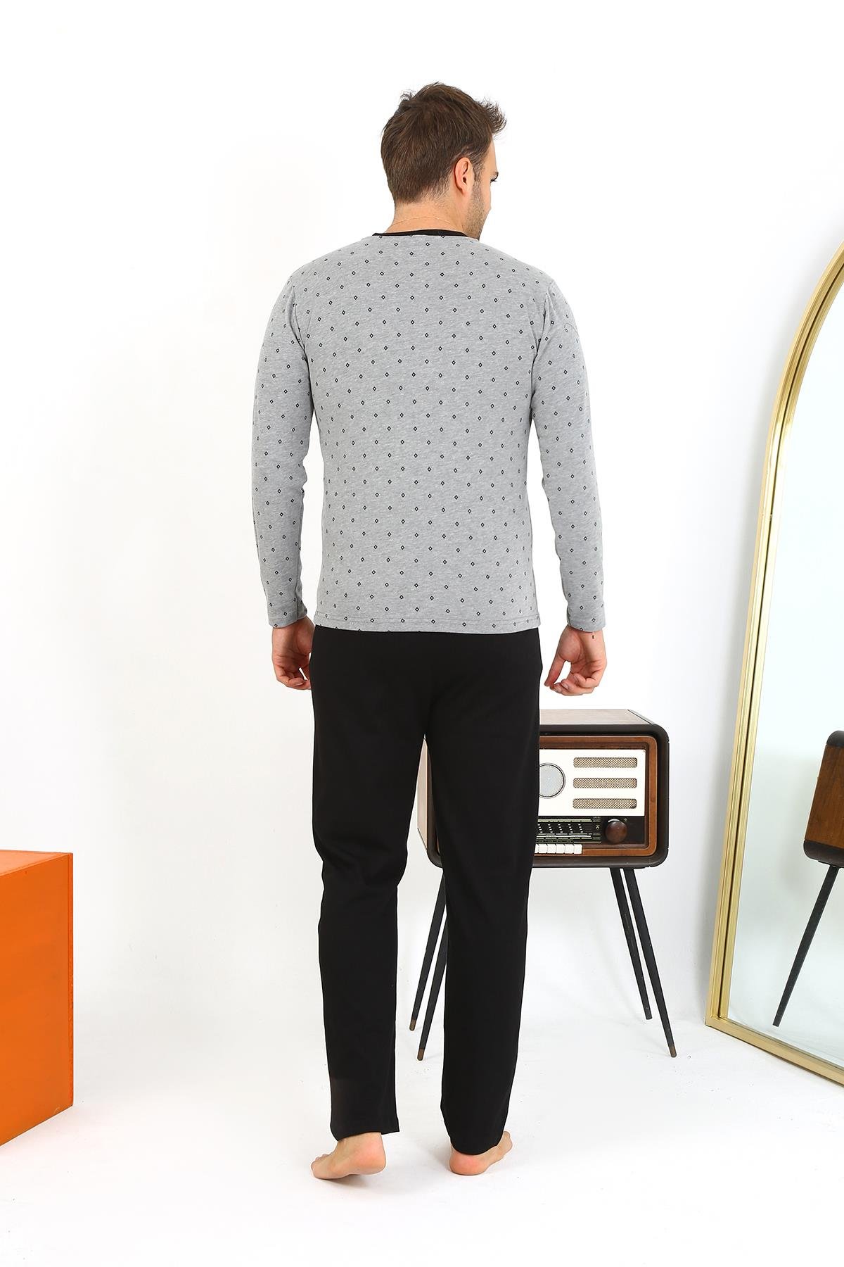 Akbeniz Erkek Uzun Kol Penye Füme Pijama Takımı 6861