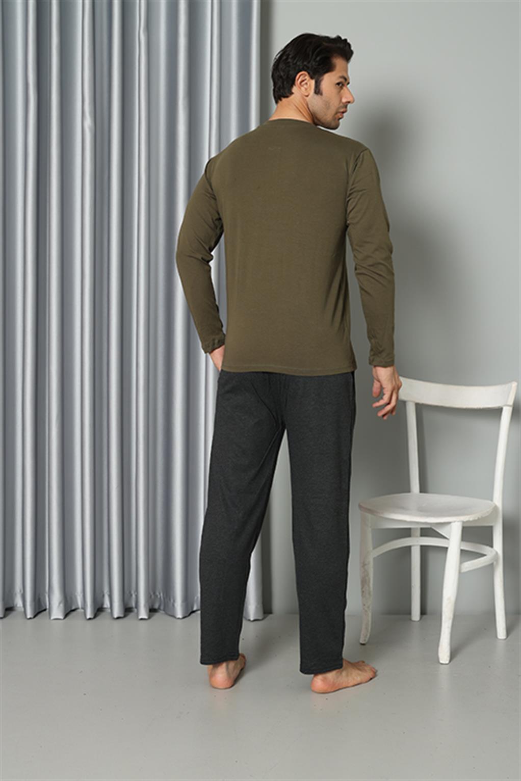 Akbeniz Erkek Uzun Kol Penye Haki Pijama Takım 6841