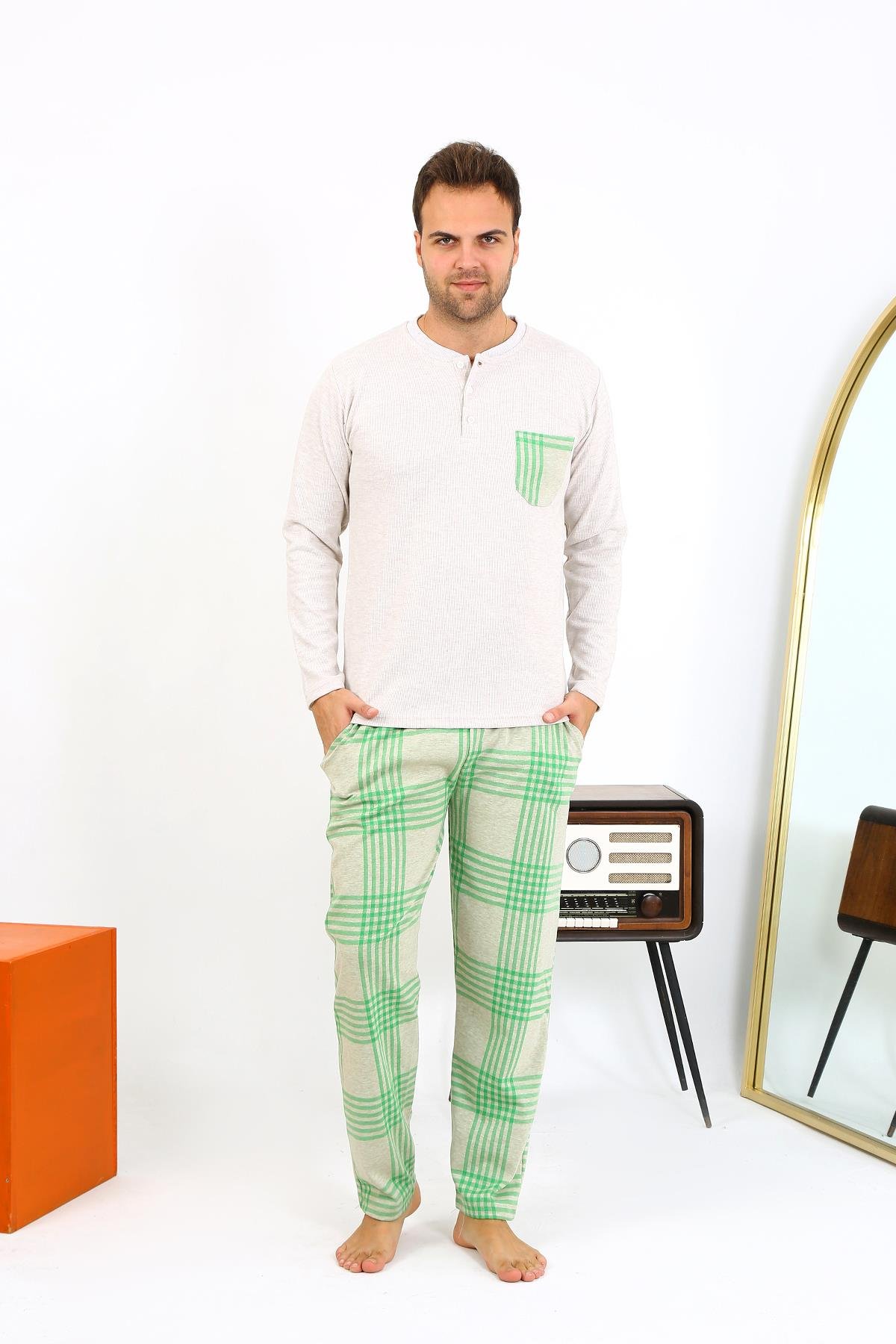 Akbeniz Erkek Uzun Kol Penye Krem Pijama Takımı 6861