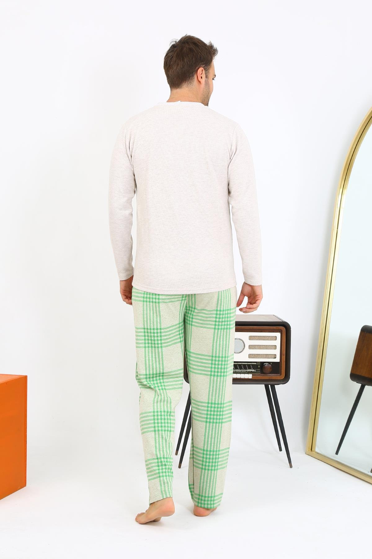 Akbeniz Erkek Uzun Kol Penye Krem Pijama Takımı 6861