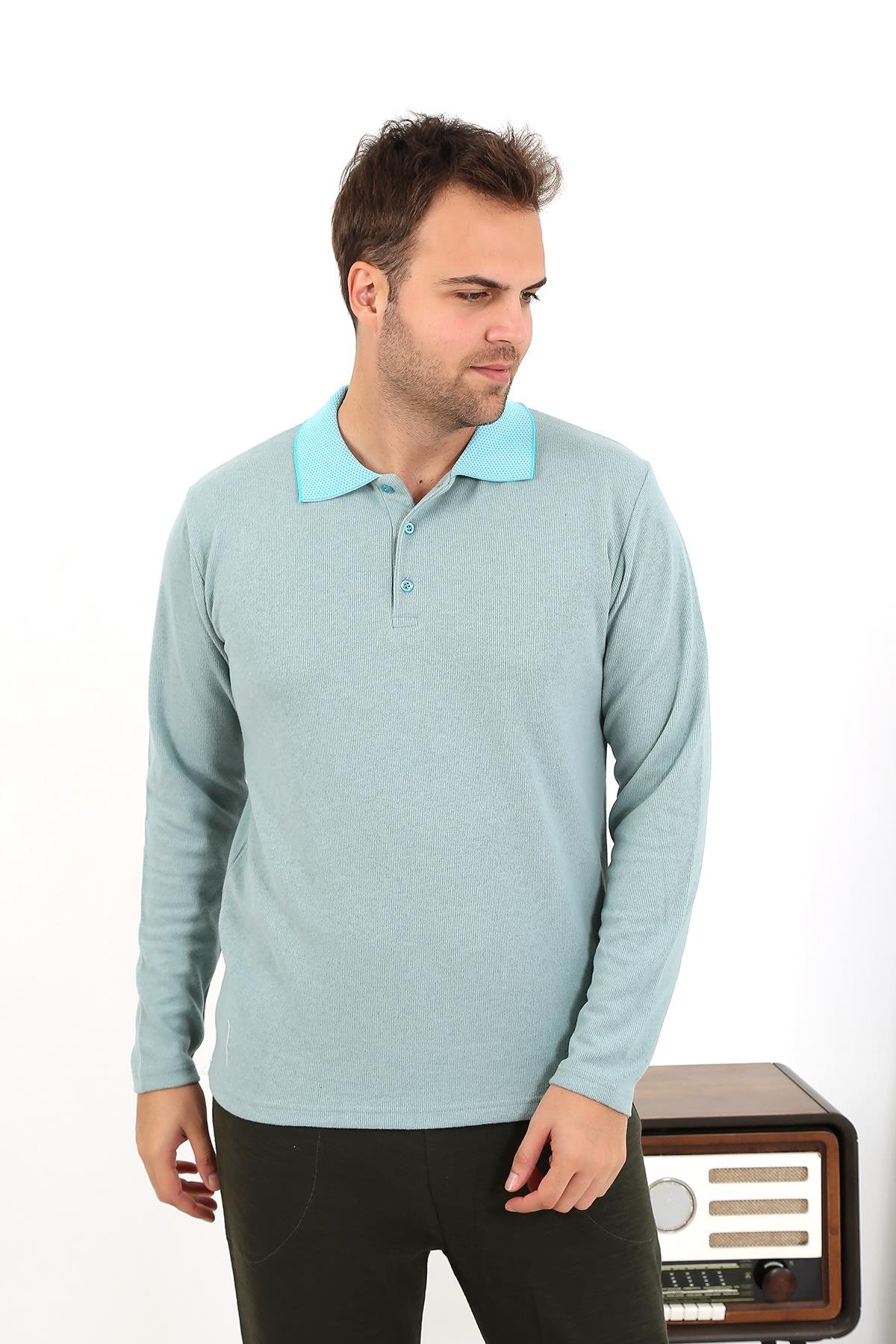 Akbeniz Erkek Uzun Kol Penye Tek Üst Pijama Tshırt 6871 Suyeşili