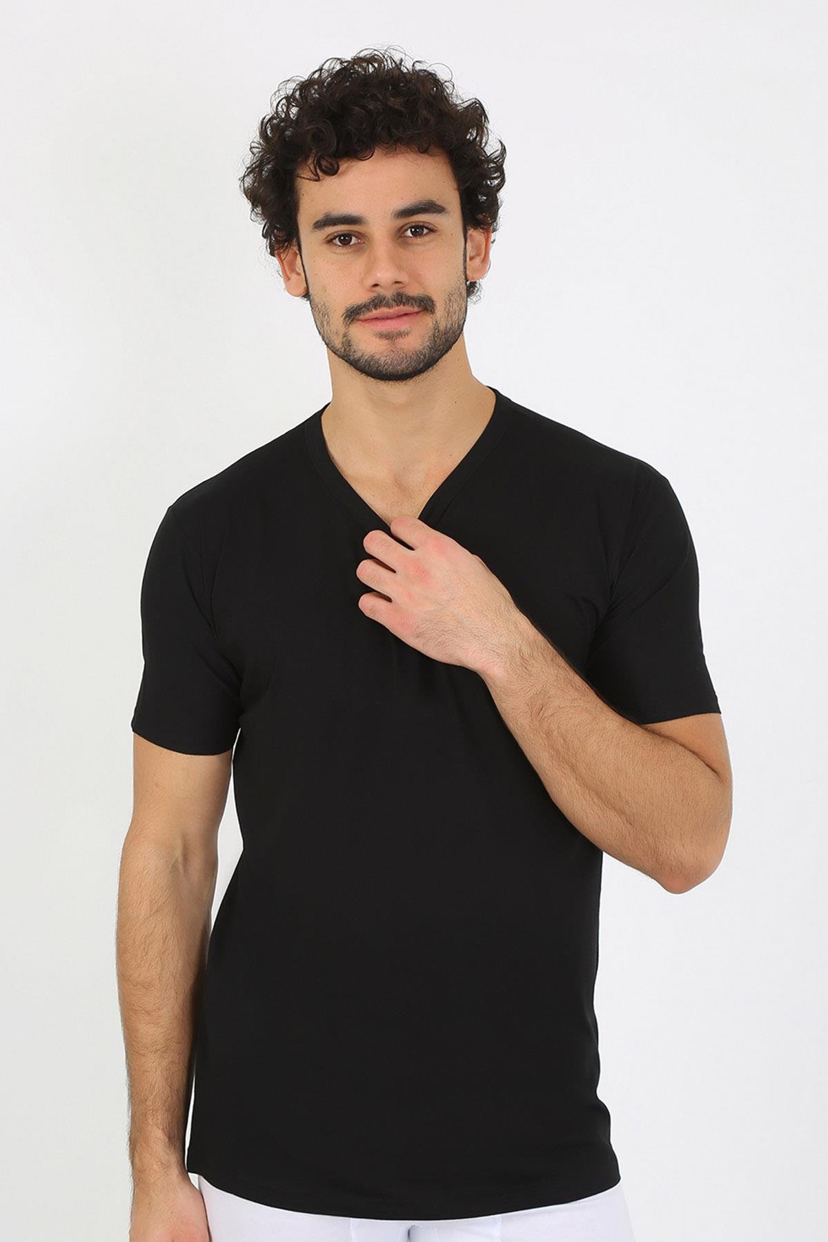 Akbeniz Erkek V Yaka Siyah Penye Atlet 6560