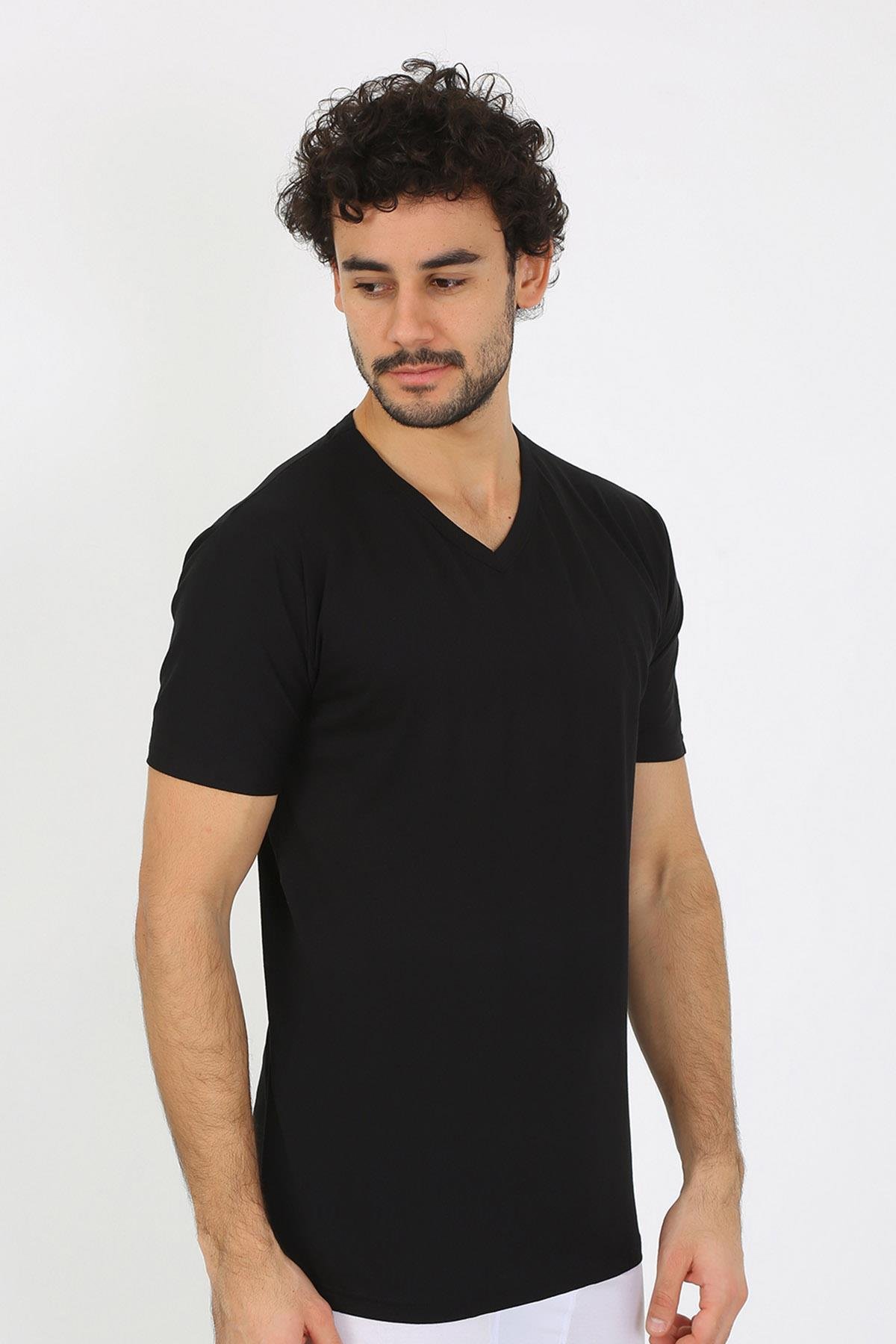 Akbeniz Erkek V Yaka Siyah Penye Atlet 6560