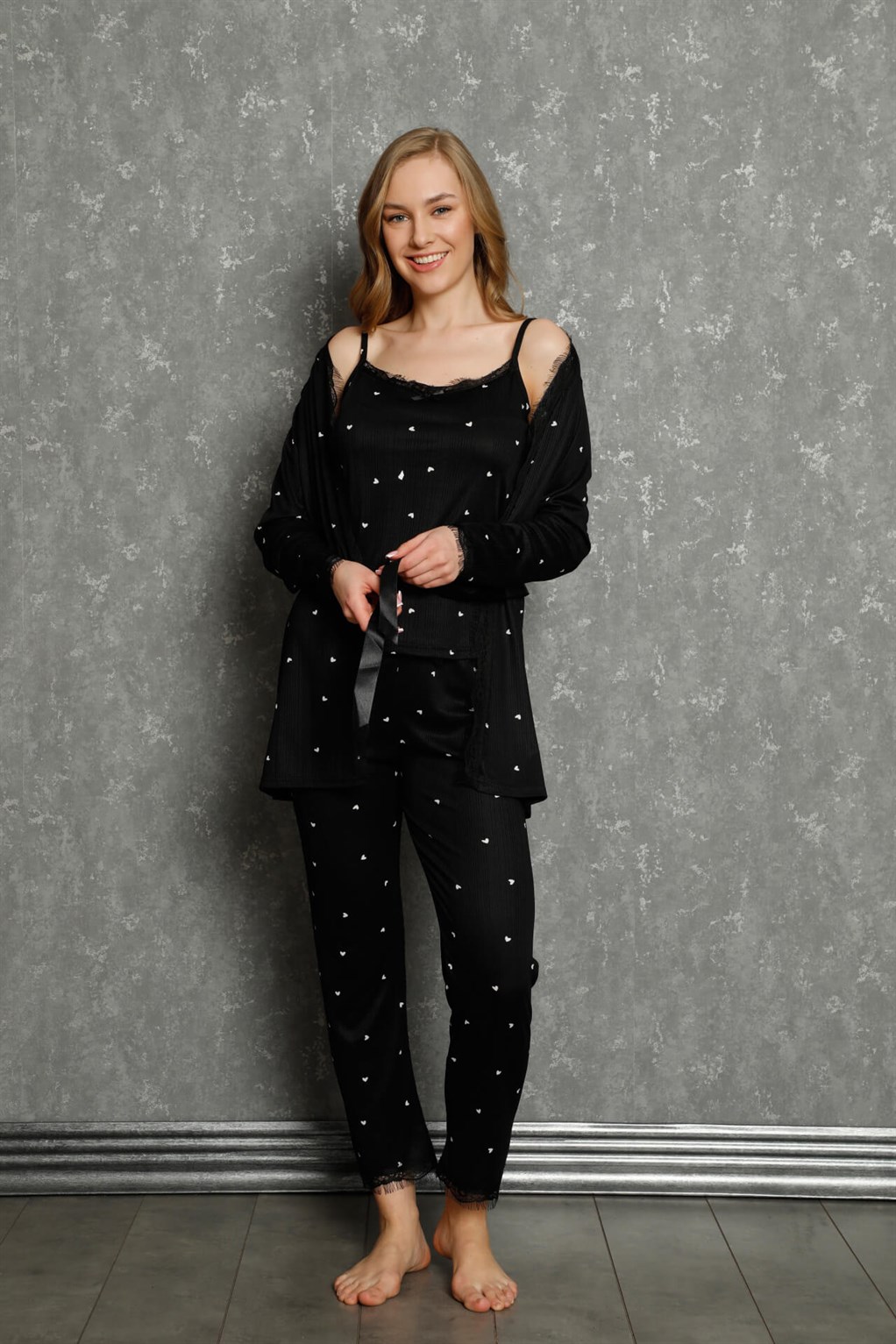 Akbeniz Kadın %100 Pamuk 3'lü Sabahlık Pijama Takım 16103