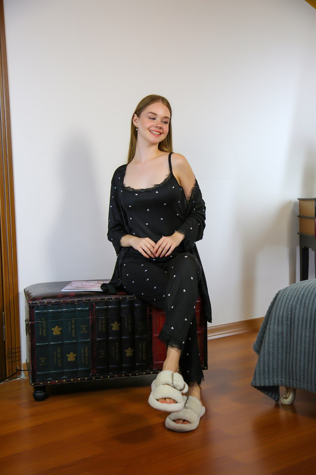 Akbeniz Kadın %100 Pamuk 3'lü Sabahlık Pijama Takım 16103