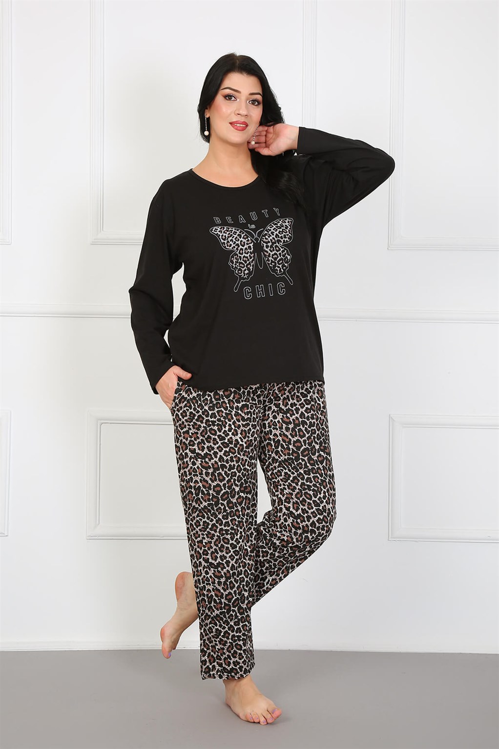 Akbeniz Kadın %100 Pamuk Büyük Beden Pijama Takım 202174