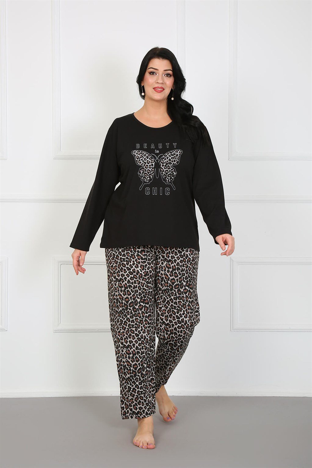 Akbeniz Kadın %100 Pamuk Büyük Beden Pijama Takım 202174