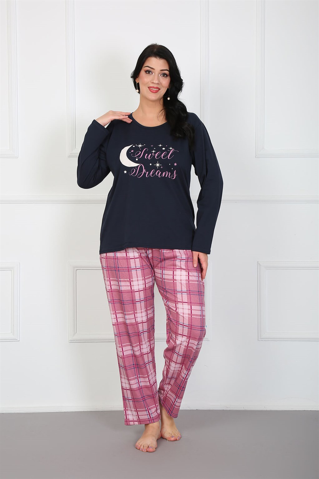 Akbeniz Kadın %100 Pamuk Büyük Beden Pijama Takım 202175