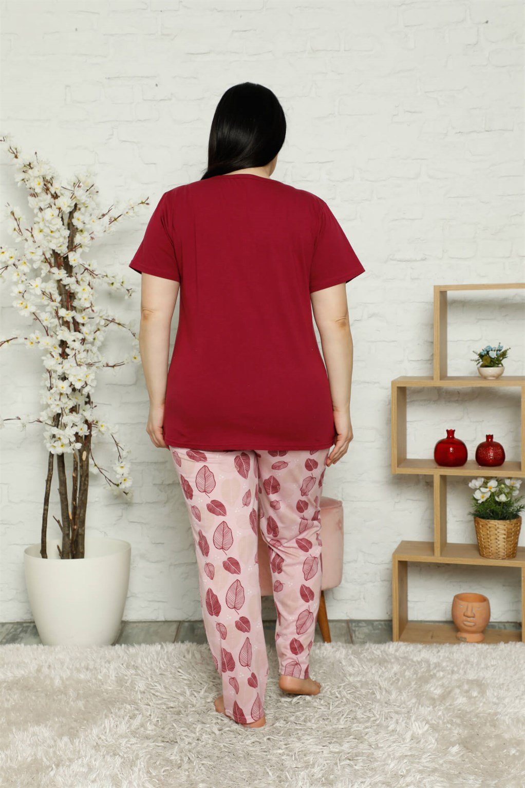 Akbeniz Kadın %100 Pamuk Cepli Kısa Kol Büyük Beden Pijama Takım 202096