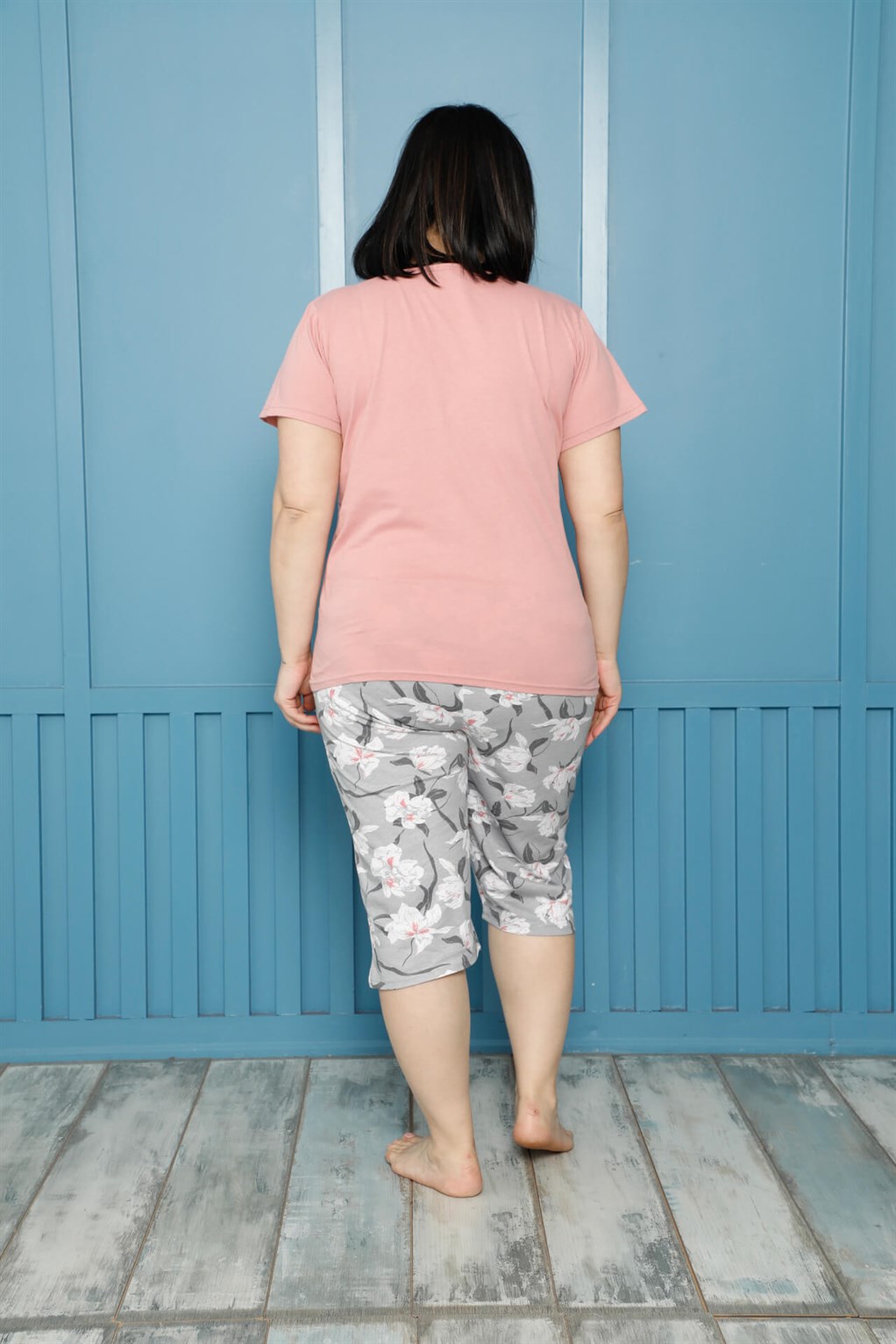 Akbeniz Kadın %100 Pamuk Kapri Büyük Beden Pijama Takım 202161