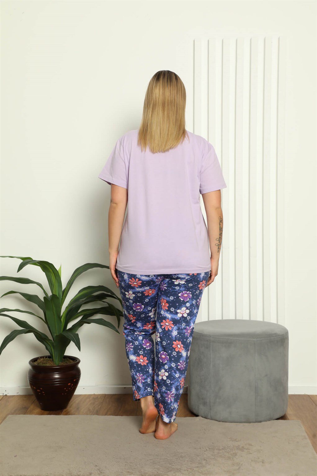 Akbeniz Kadın %100 Pamuk Kısa Kol Büyük Beden Pijama Takım 202139
