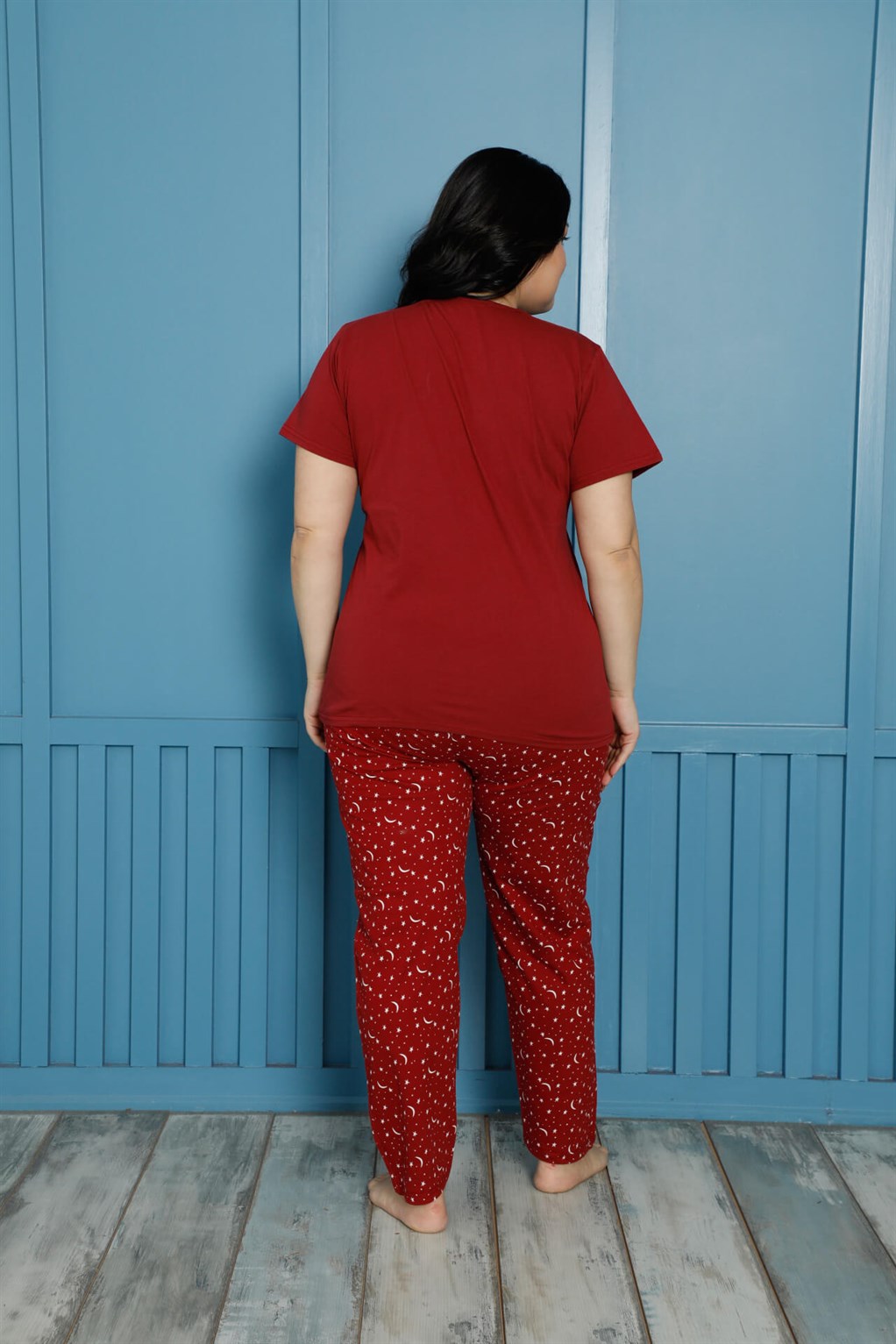 Akbeniz Kadın %100 Pamuk Kısa Kol Büyük Beden Pijama Takım 202136