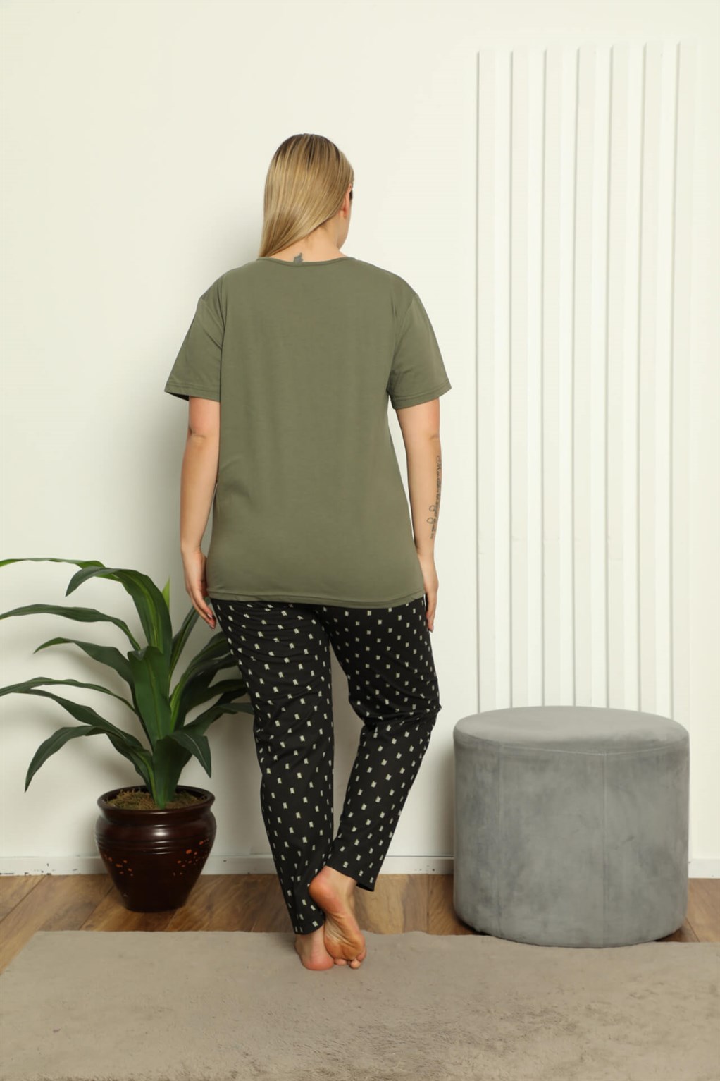 Akbeniz Kadın %100 Pamuk Kısa Kol Büyük Beden Pijama Takım 202140