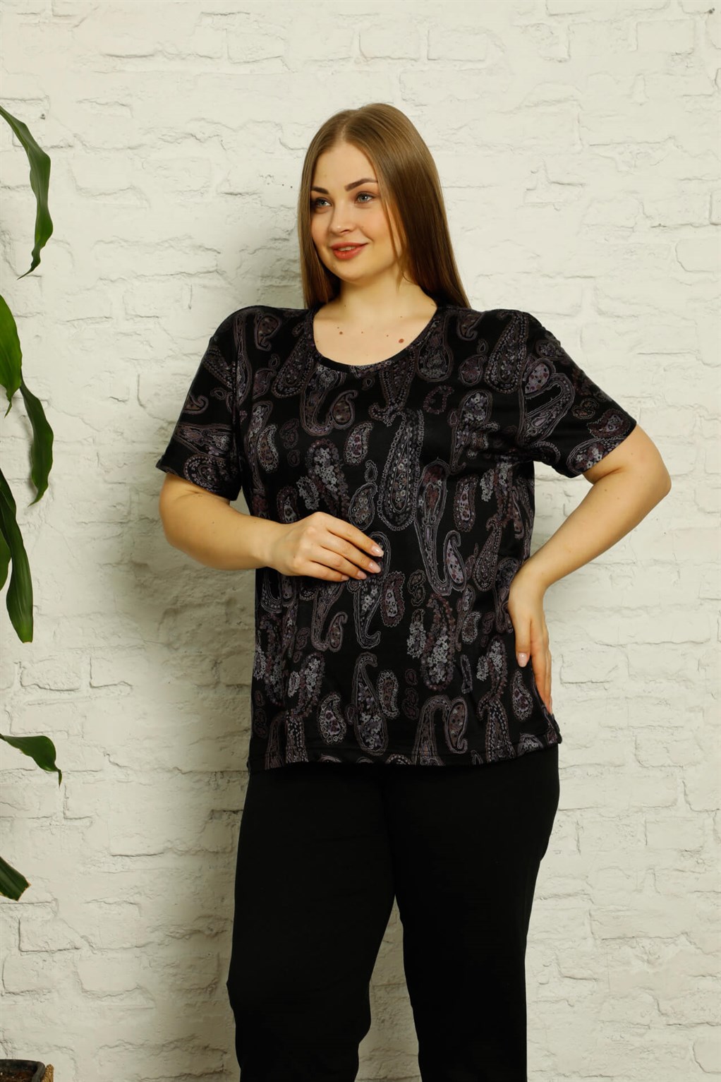 Akbeniz Kadın %100 Pamuk Kısa Kol Büyük Beden Pijama Takım 202132