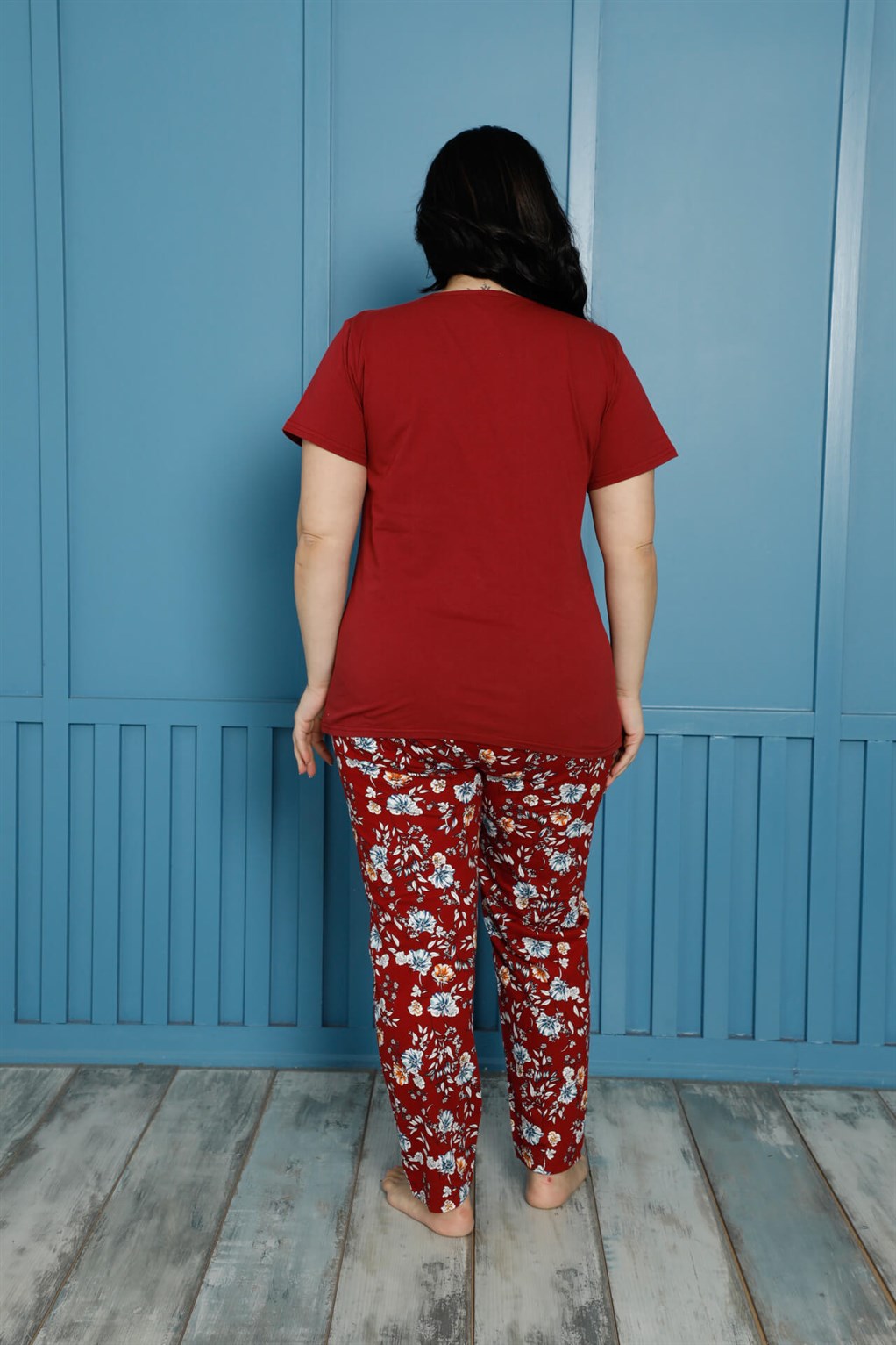 Akbeniz Kadın %100 Pamuk Kısa Kol Büyük Beden Pijama Takım 202137