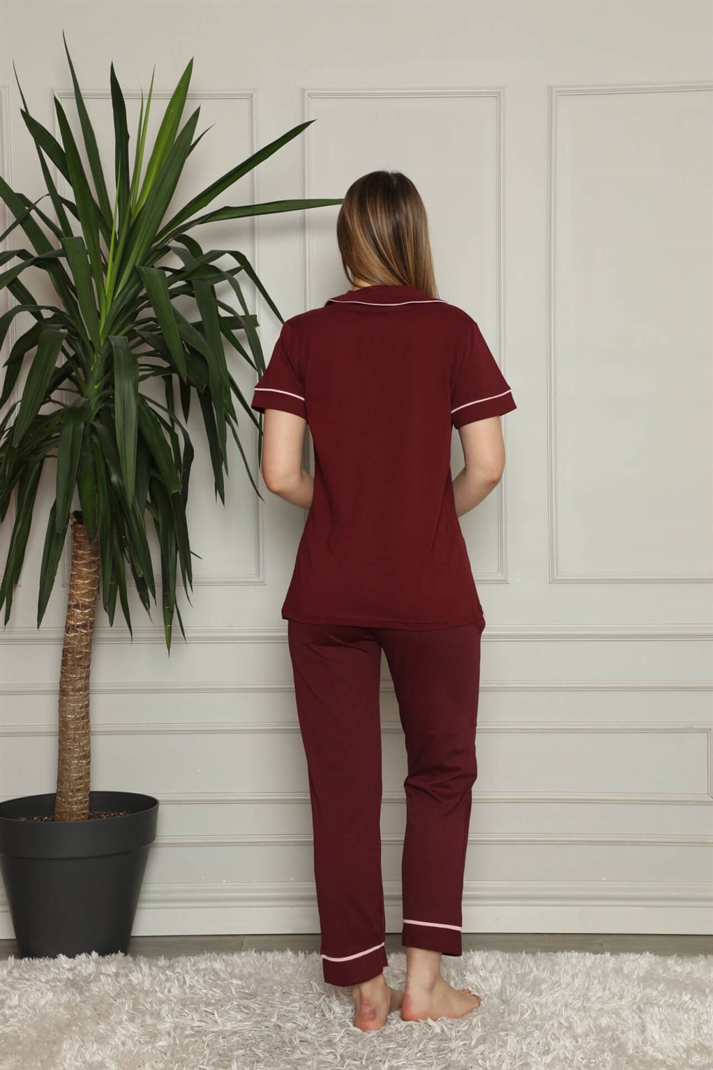 Akbeniz Kadın %100 Pamuk Önden Düğmeli Kısa Kol Pijama Takım 2821