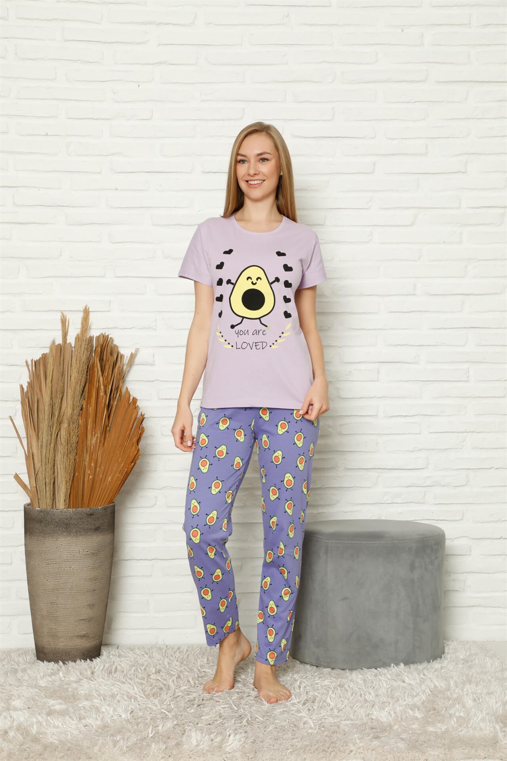 Akbeniz Kadın %100 Pamuk Penye Kısa Kol Pijama Takım 3437
