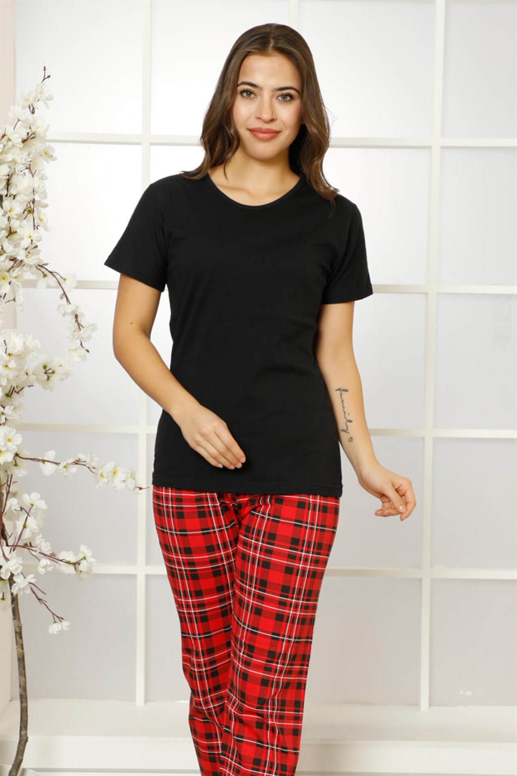 Akbeniz Kadın %100 Pamuk Penye Kısa Kol Pijama Takım 3467