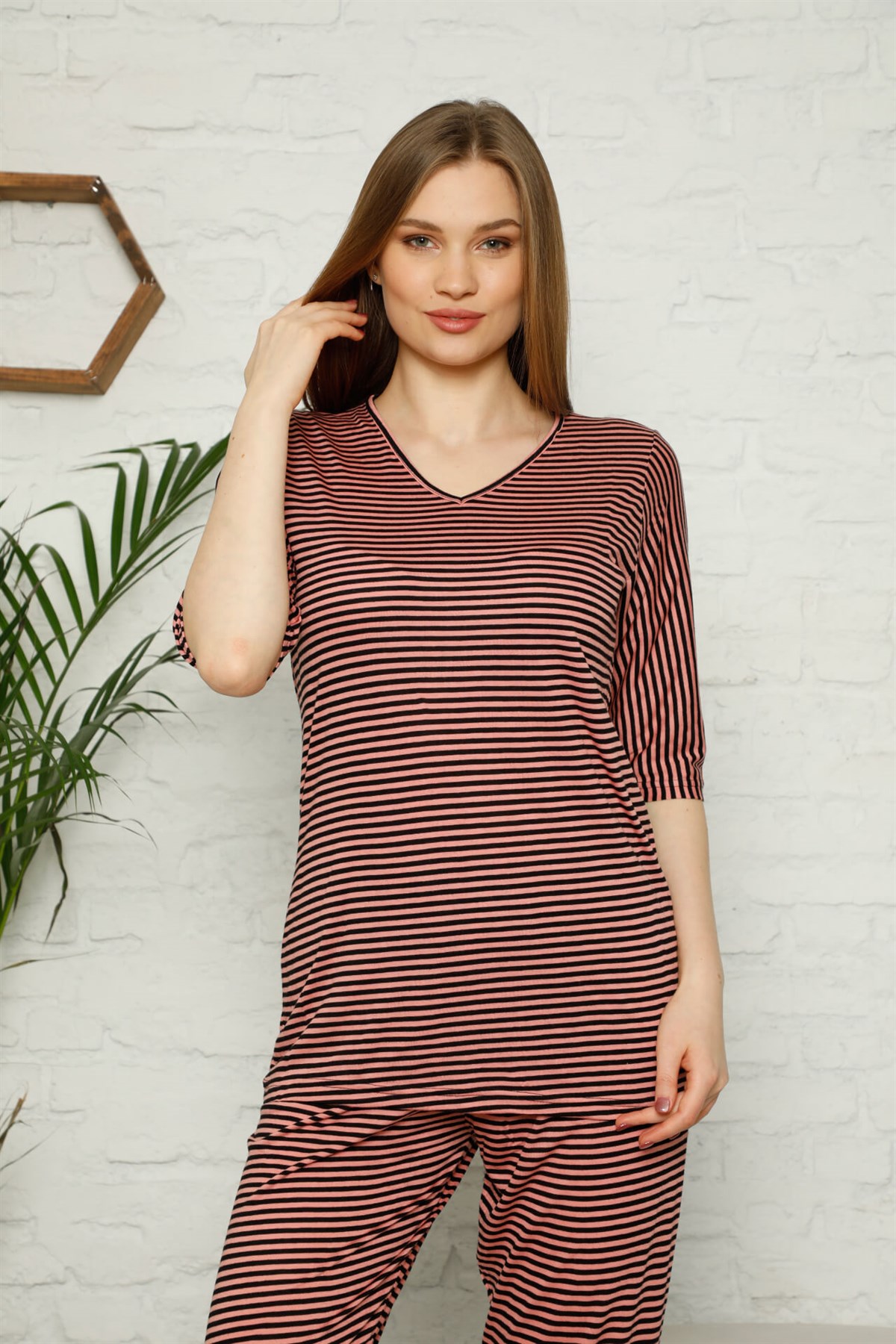Akbeniz Kadın %100 Pamuk Penye Kısa Kol Pijama Takım 3349
