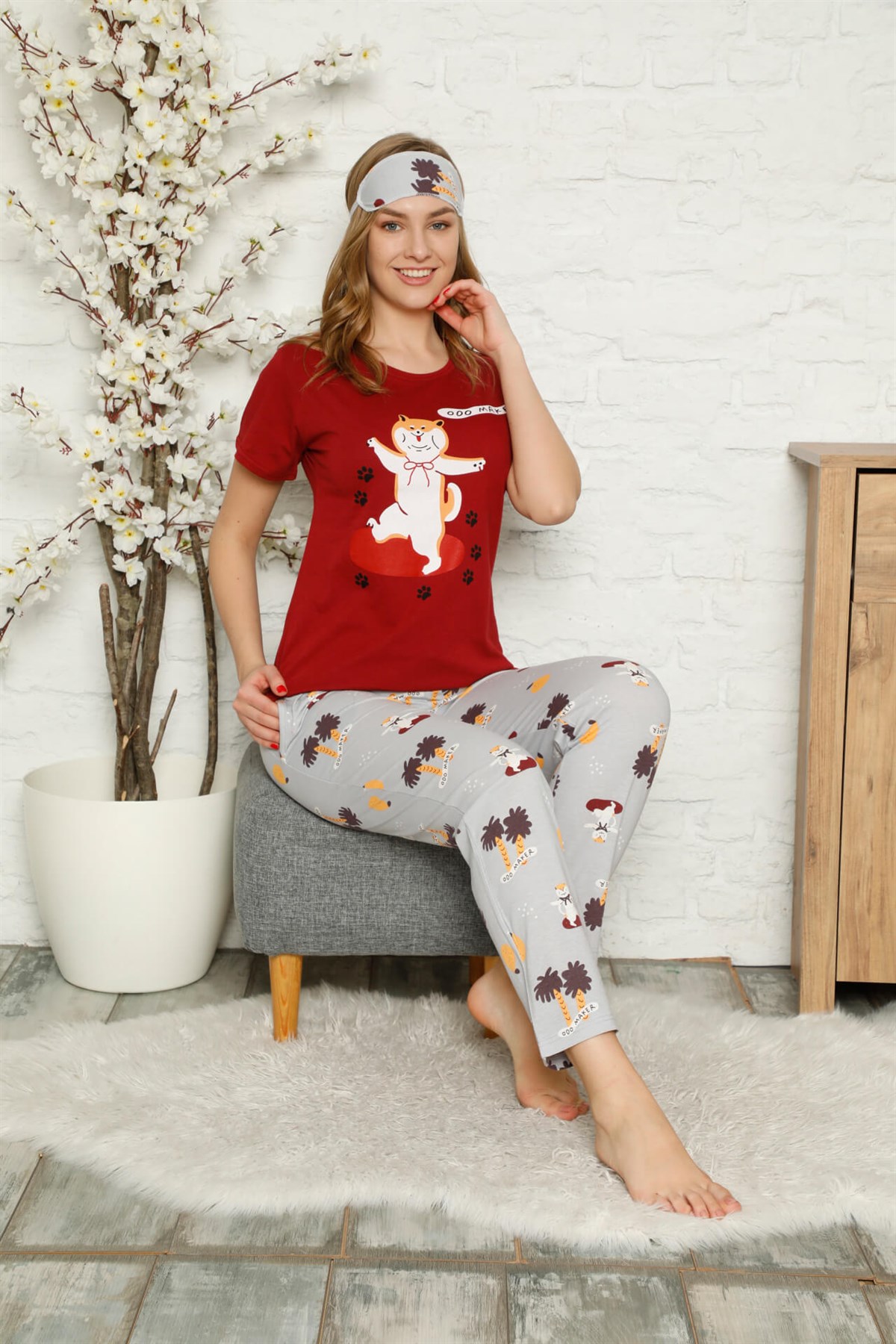 Akbeniz Kadın %100 Pamuk Penye Kısa Kol Pijama Takım 3330