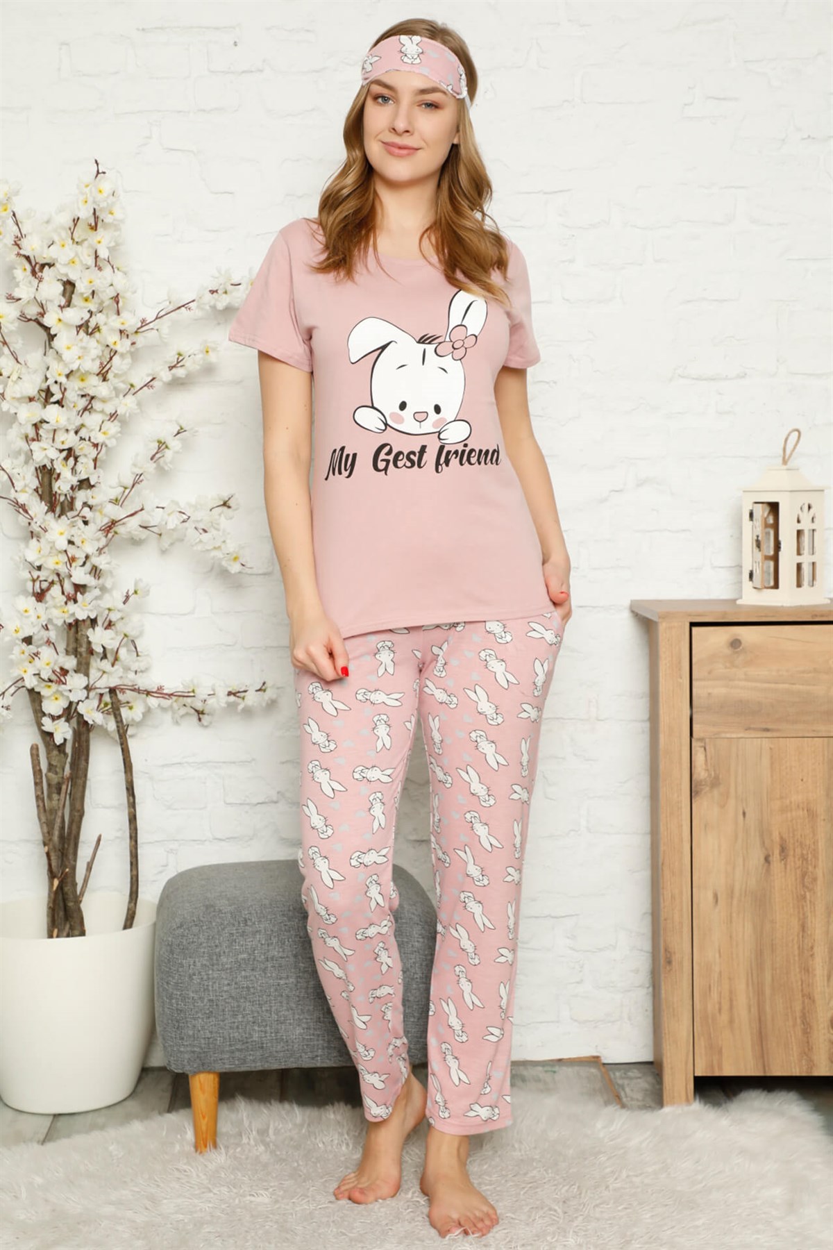 Akbeniz Kadın %100 Pamuk Penye Kısa Kol Pijama Takım 3328