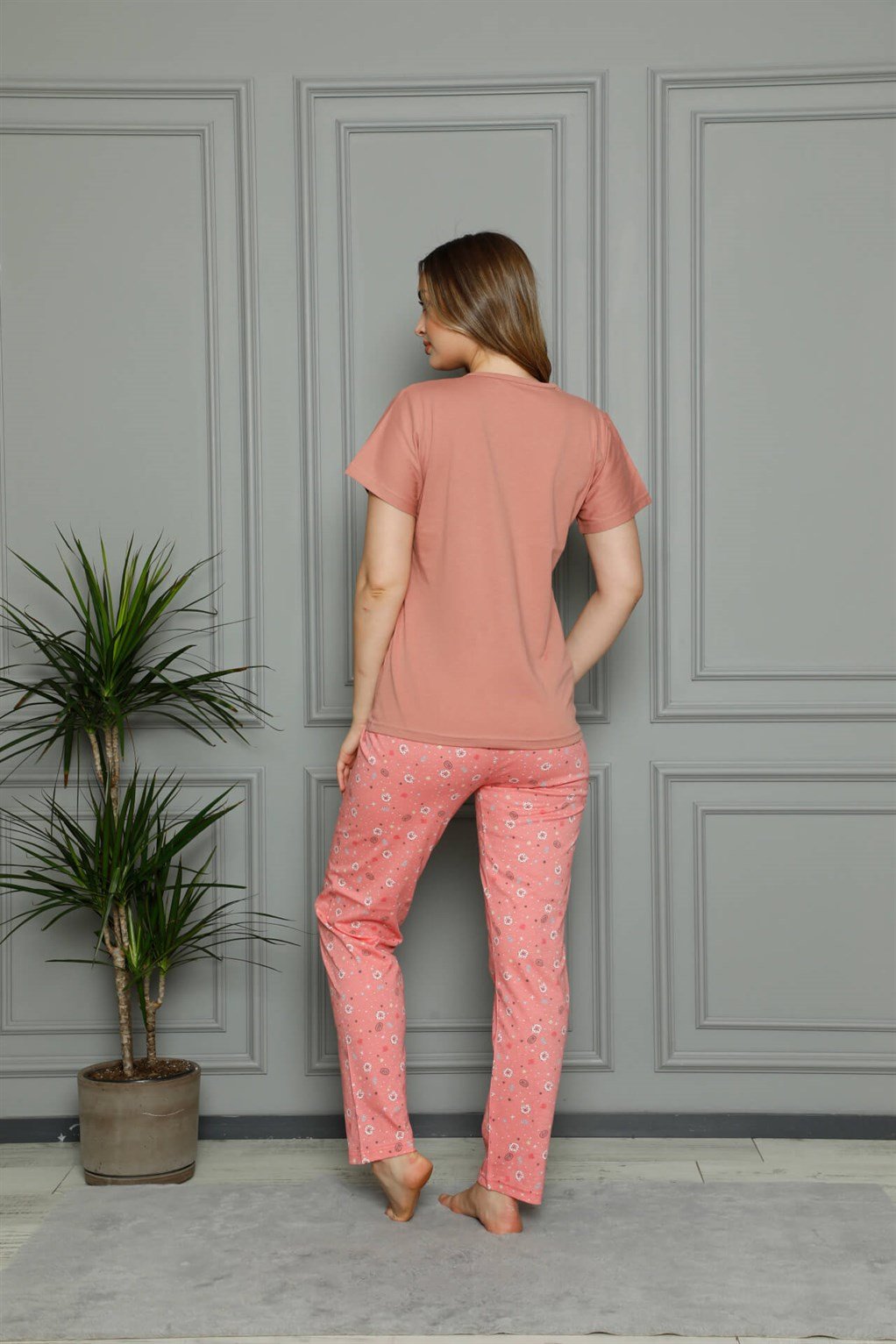 Akbeniz Kadın %100 Pamuk Penye Kısa Kol Pijama Takım 3387