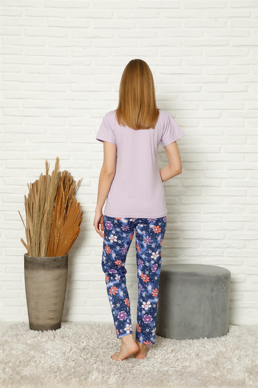 Akbeniz Kadın %100 Pamuk Penye Kısa Kol Pijama Takım 3439