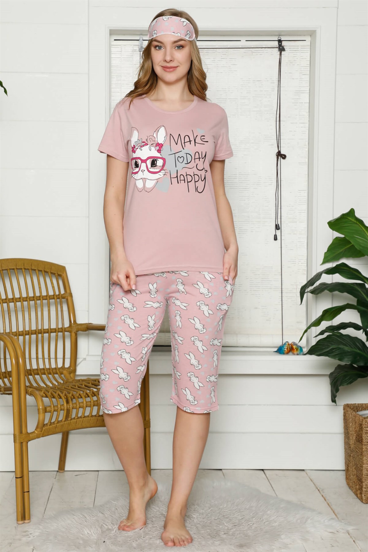 Akbeniz Kadın %100 Pamuk Penye Kısa Kol Kapri Pijama Takım 3535