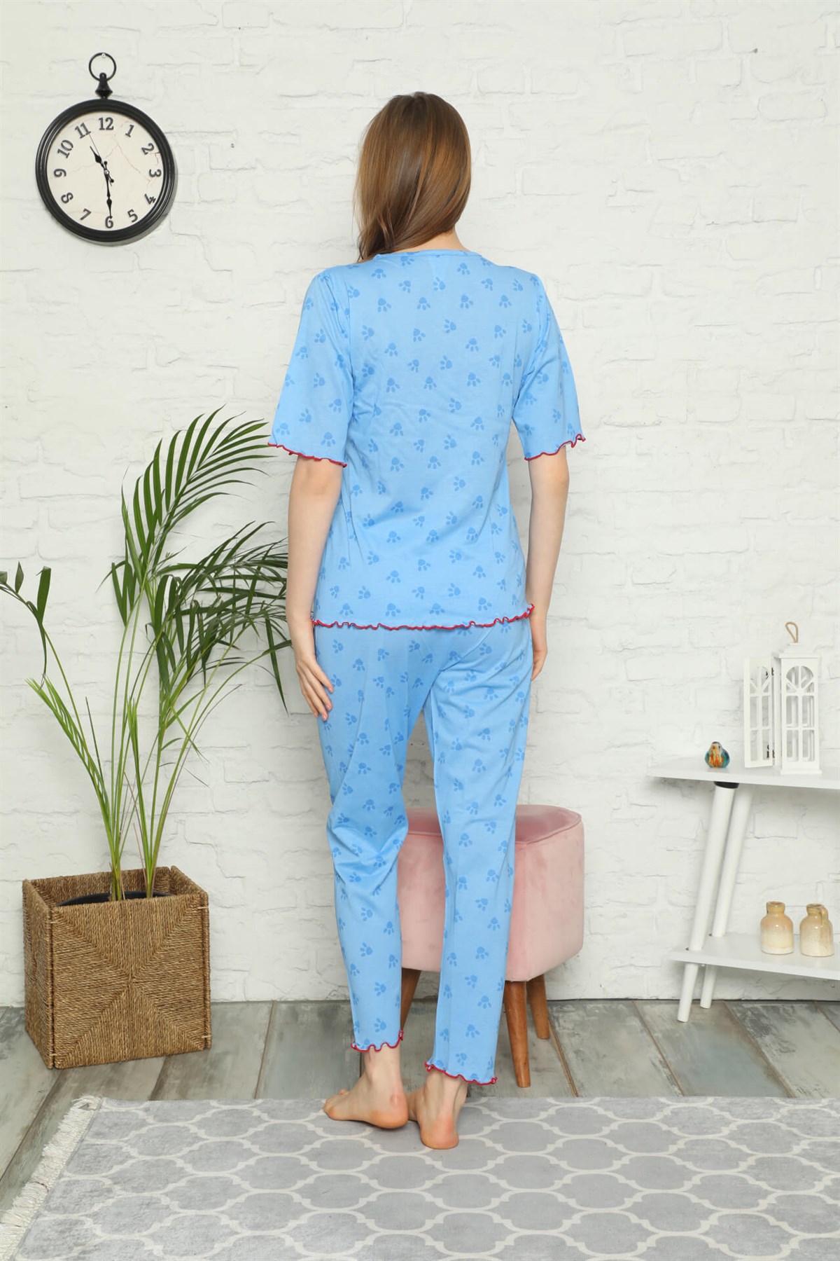Akbeniz Kadın %100 Pamuk Penye Kısa Kol Pijama Takım 3304