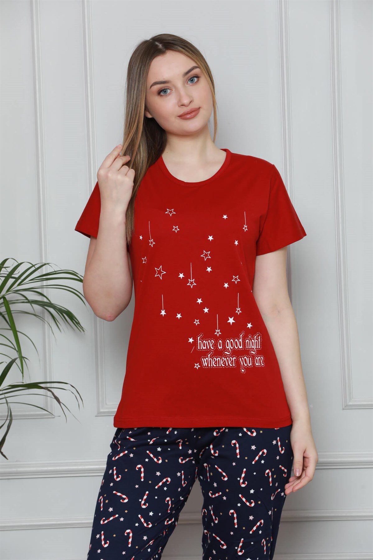 Akbeniz Kadın %100 Pamuk Penye Kısa Kol Pijama Takım 3325