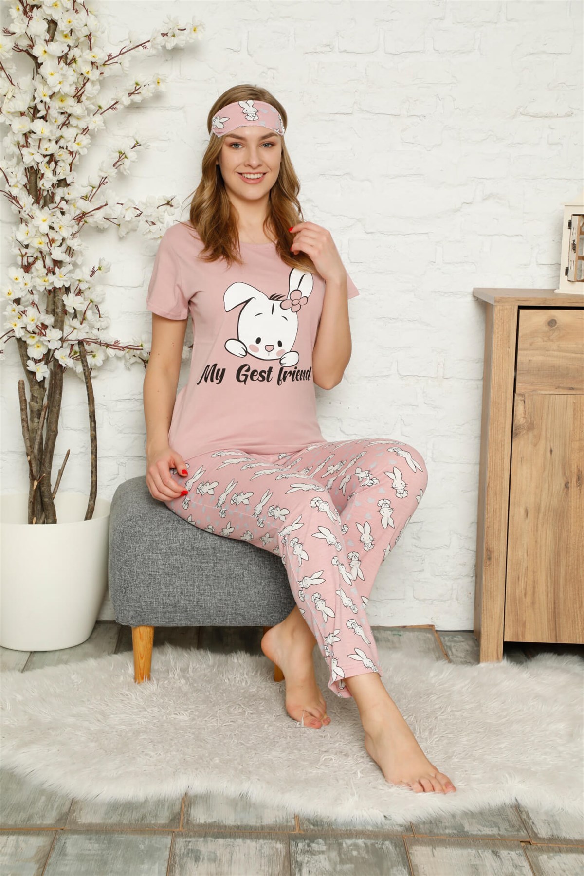 Akbeniz Kadın %100 Pamuk Penye Kısa Kol Pijama Takım 3328