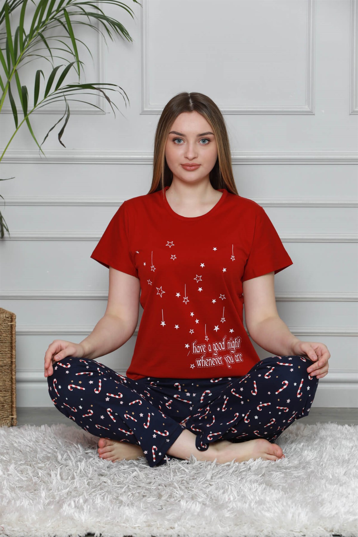 Akbeniz Kadın %100 Pamuk Penye Kısa Kol Pijama Takım 3325