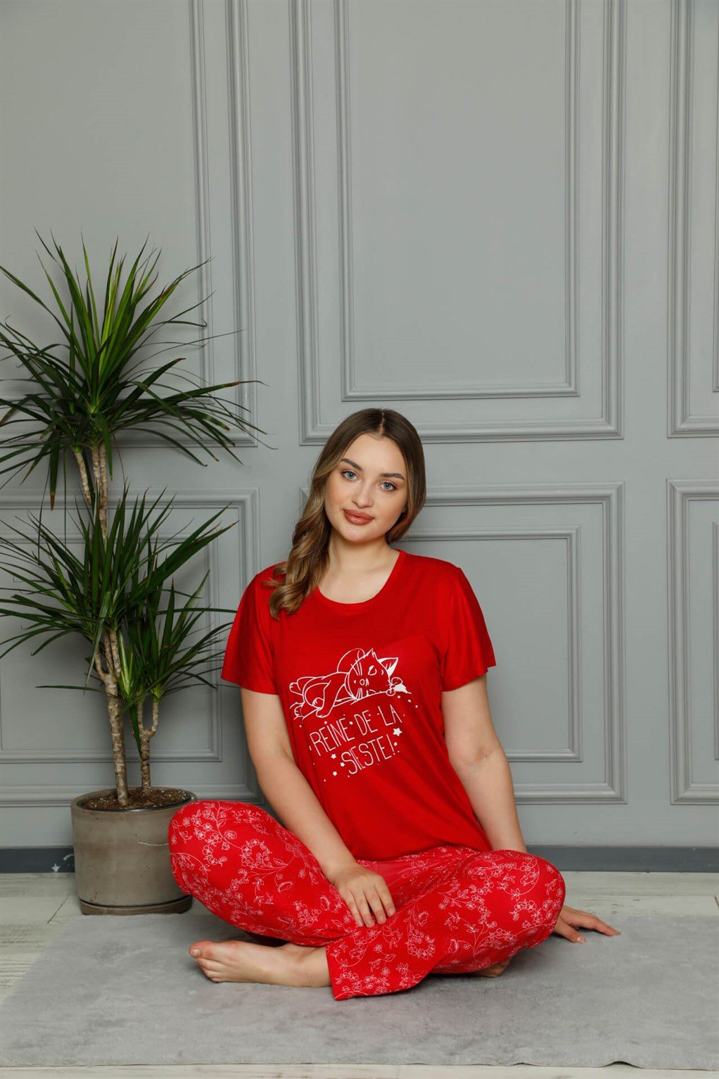 Akbeniz Kadın %100 Pamuk Penye Kısa Kol Pijama Takım 3390