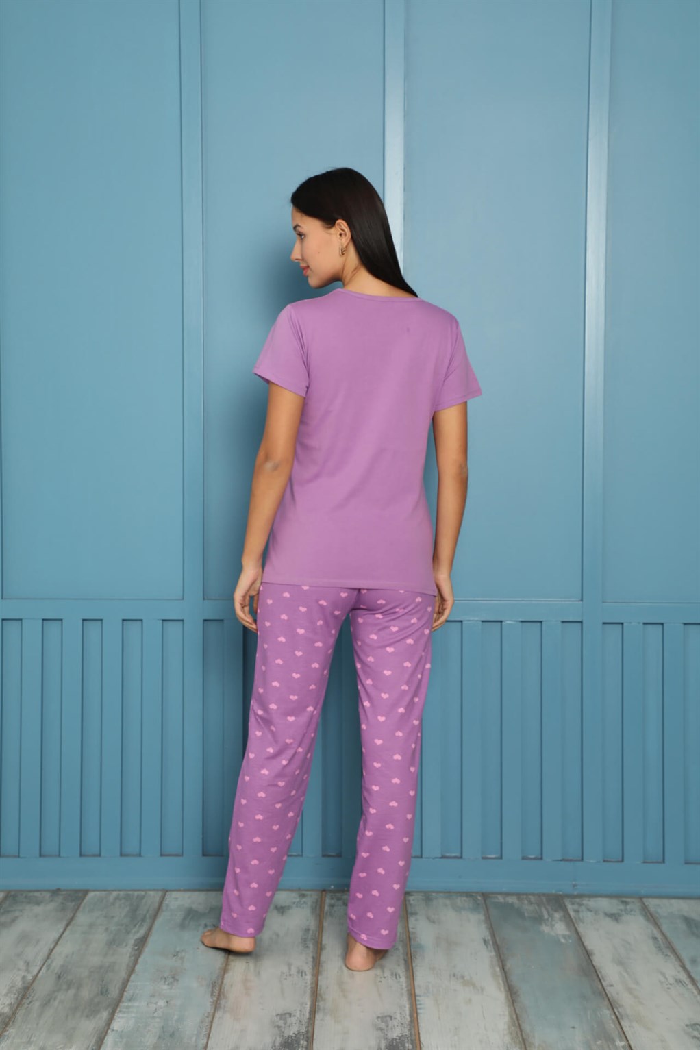 Akbeniz Kadın %100 Pamuk Penye Kısa Kol Pijama Takım 3451