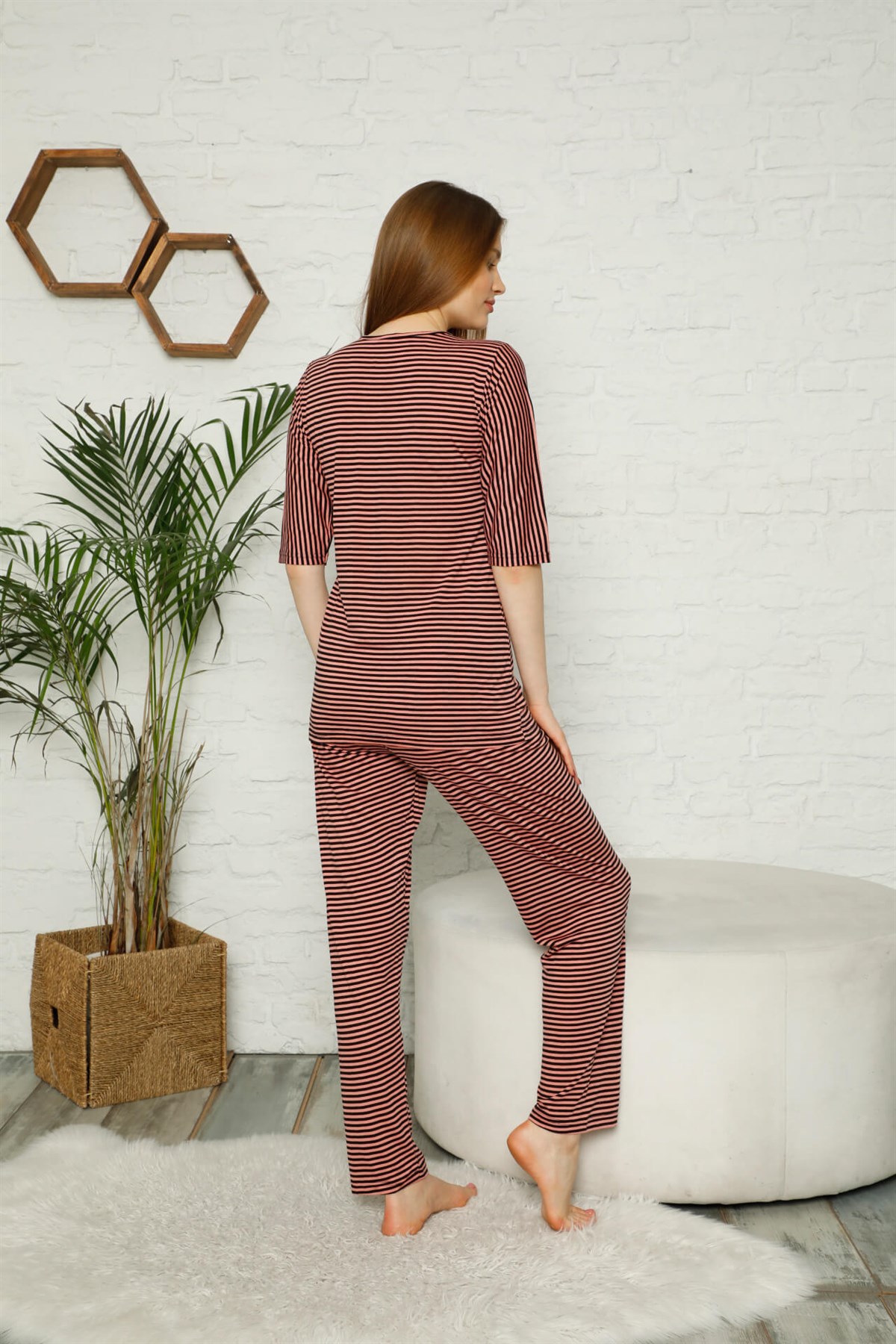 Akbeniz Kadın %100 Pamuk Penye Kısa Kol Pijama Takım 3349