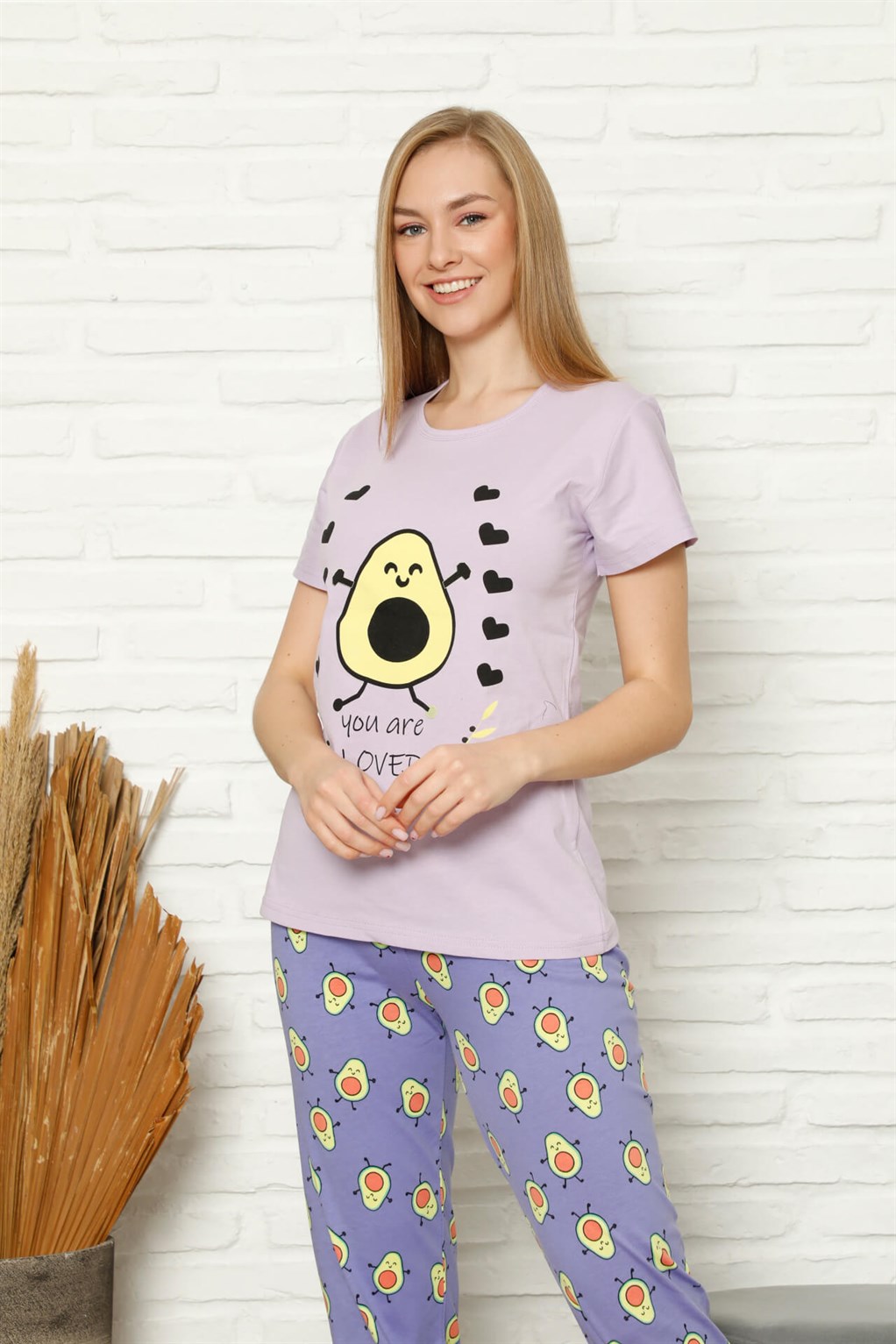 Akbeniz Kadın %100 Pamuk Penye Kısa Kol Pijama Takım 3437