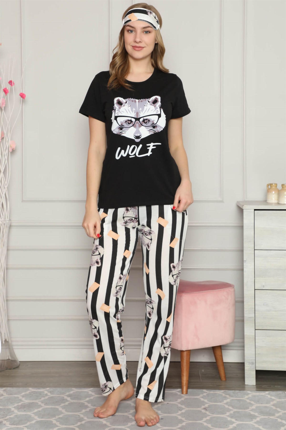 Akbeniz Kadın %100 Pamuk Penye Kısa Kol Pijama Takım 3333