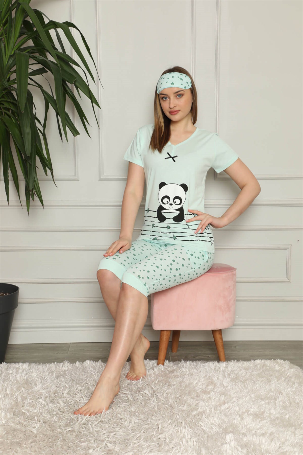 Akbeniz Kadın %100 Pamuk Penye Kısa Kol Kapri Pijama Takım 3538