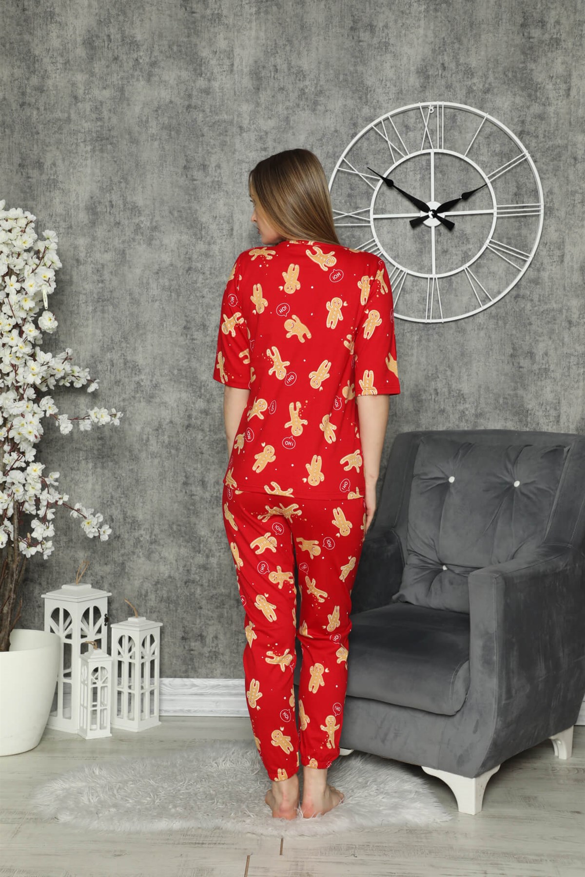 Akbeniz Kadın %100 Pamuk Penye Kısa Kol Pijama Takım 3311