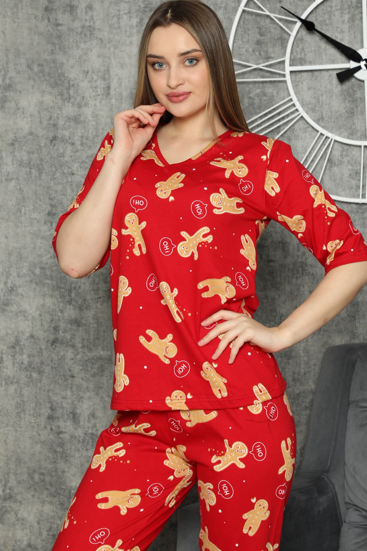 Akbeniz Kadın %100 Pamuk Penye Kısa Kol Pijama Takım 3311